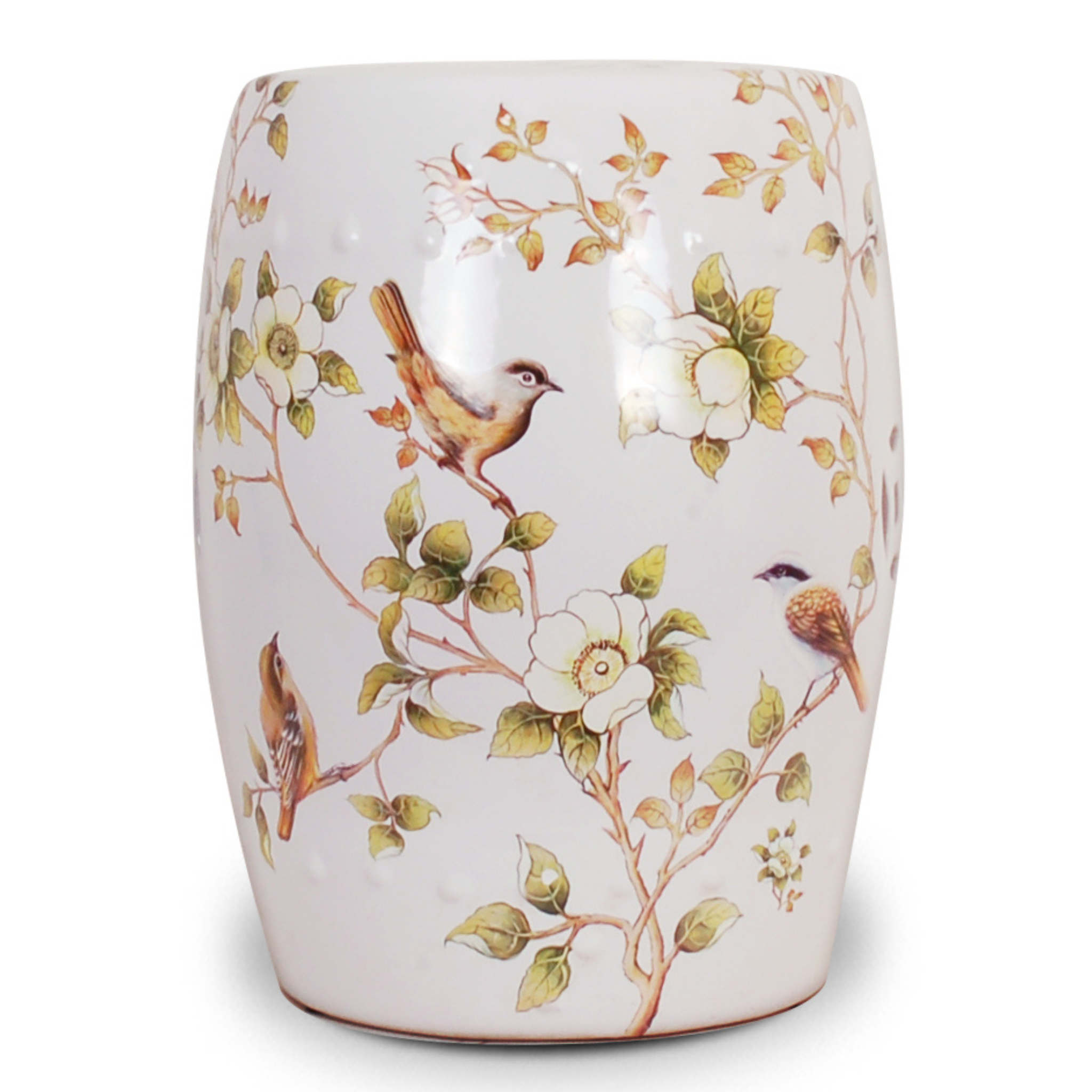 Elegant Bird & Floral Design Porcelain Garden Stool - Handcrafted Outdoor Decor for Patio, Garden & Home - Perfect for Seating, Side Table or Decorative Accent