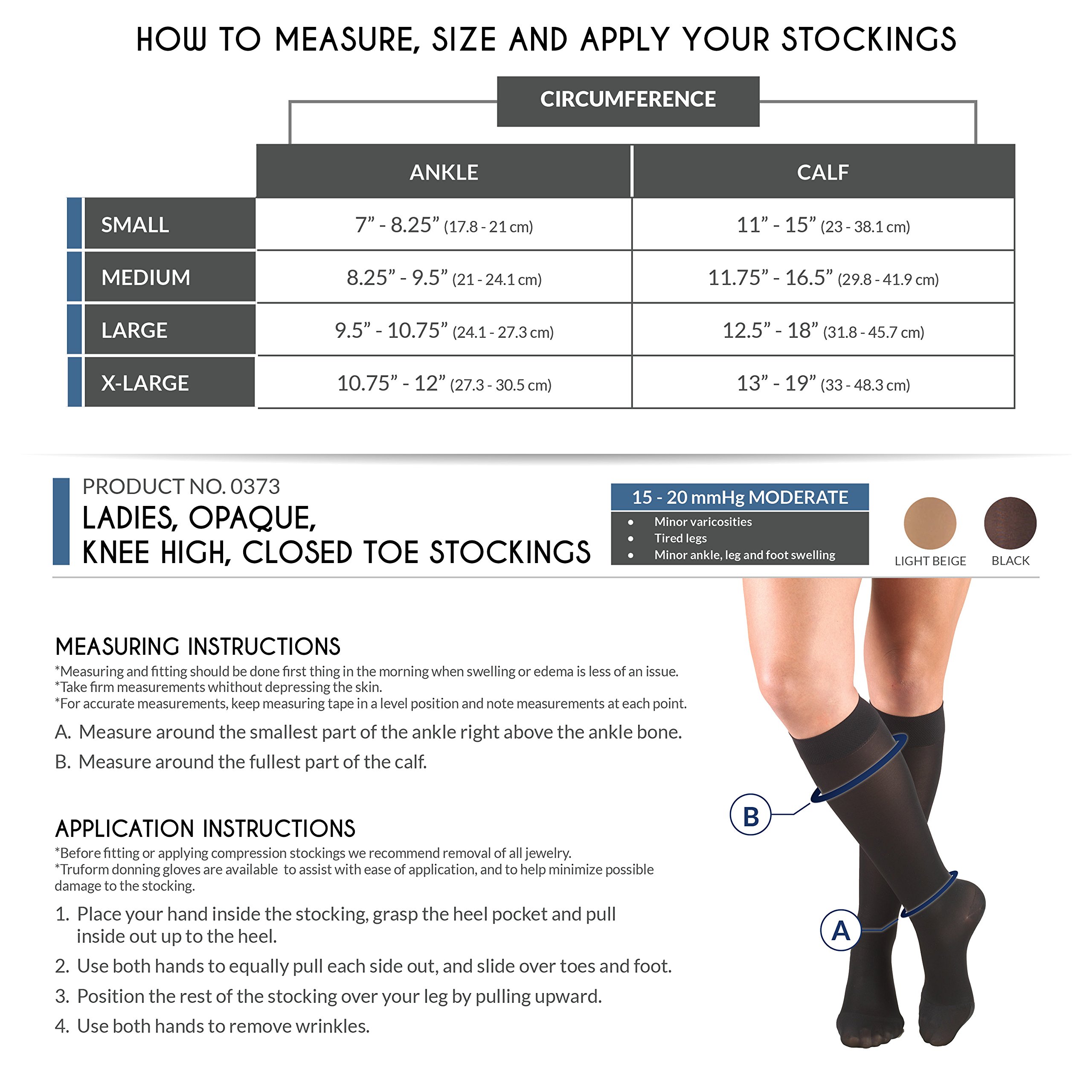 Truform Women's Knee High Compression Stockings 15-20 mmHg - Closed Toe Opaque Black Small - for Varicose Veins, Circulation & Post-Surgery Support - Perfect for Nurses, Travel & Everyday Comfort