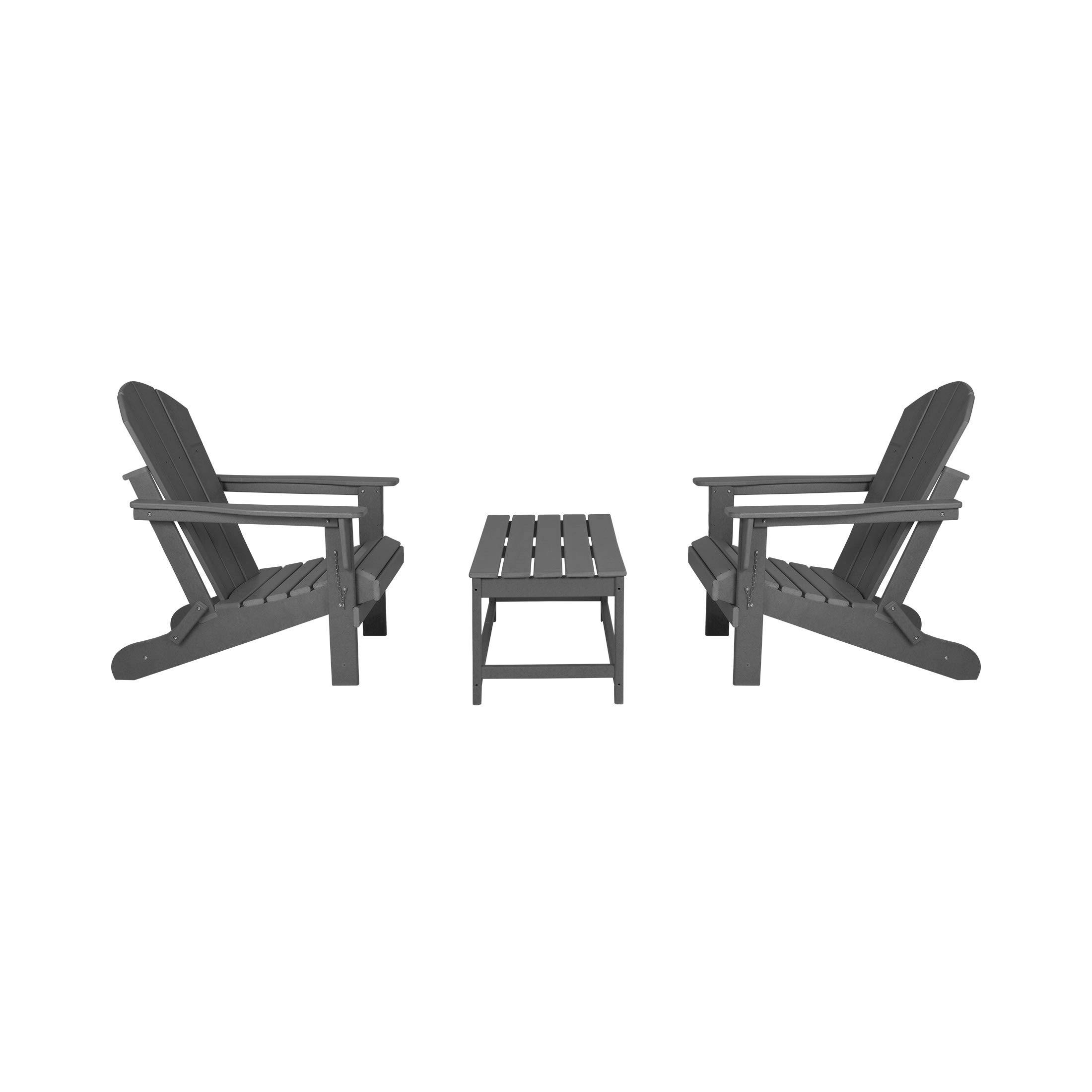 WestinTrends Malibu 3-Piece Outdoor Patio Furniture Set - All-Weather Plastic Adirondack Chairs (Set of 2) with Coffee Table - Gray - Perfect for Porch, Lawn, Backyard, Garden & Poolside Relaxation