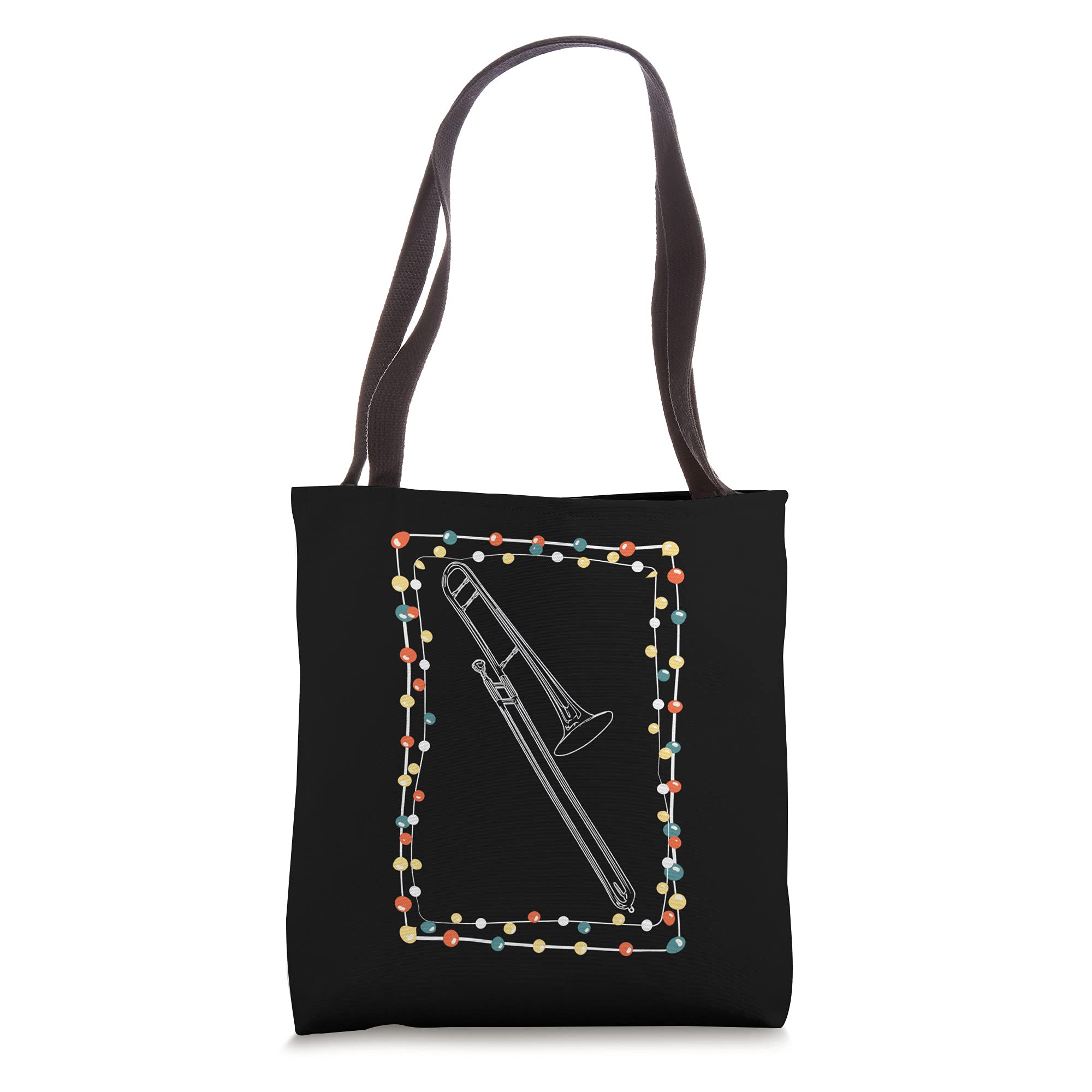 Christmas Trombone Tote Bag - Large Reusable Shopping Bag with Musical Instrument Design - Perfect for Holiday Shopping, Music Lovers & Gift Giving