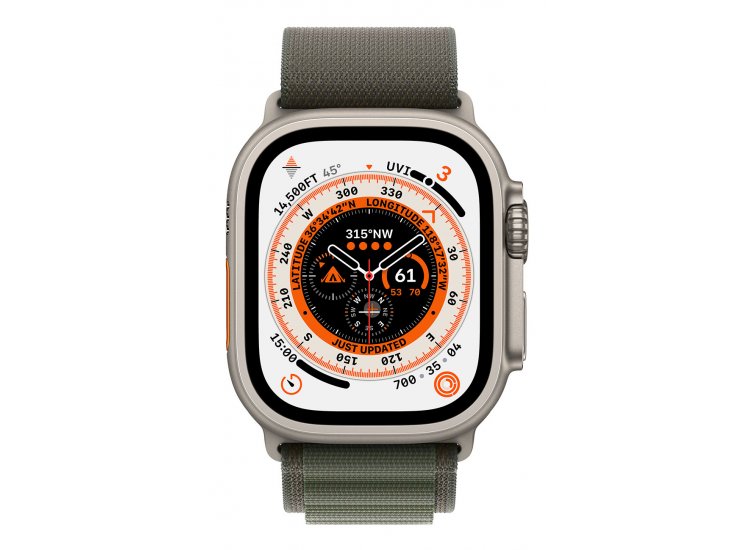 Apple Watch Ultra 49mm GPS + Cellular Titanium Case with Green Alpine Loop - Smartwatch for Fitness Tracking, Calls & Outdoor Adventures (MQEX3LL/A) - Perfect for Running, Hiking & Daily Wear
