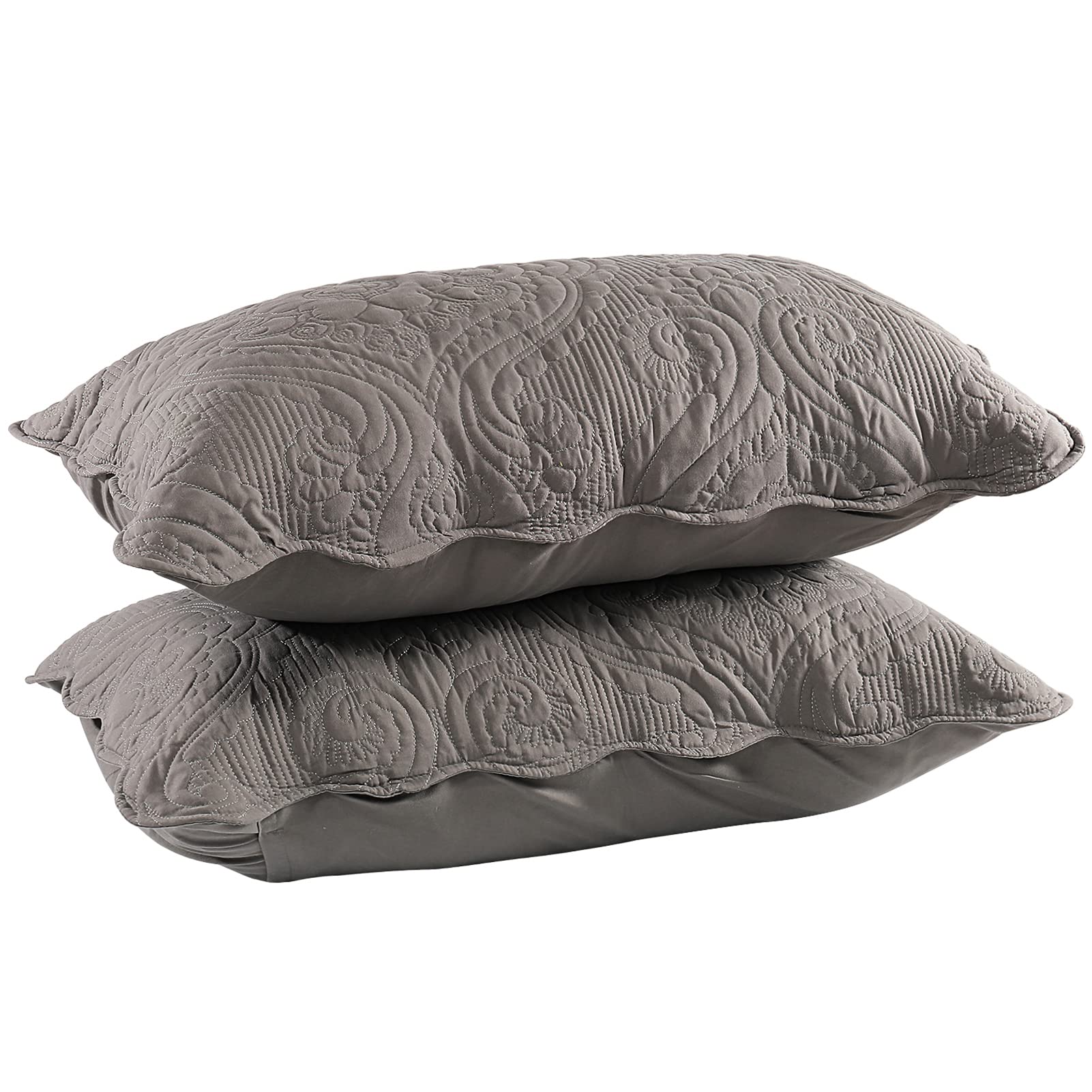 BOSOWOS 2-Pack Quilted Pillow Shams - Soft Breathable Microfiber Standard Pillow Covers with Envelope Closure (Grey, 20x26 Inches) - Perfect for Bedroom Decor, Guest Rooms & Cozy Home Styling