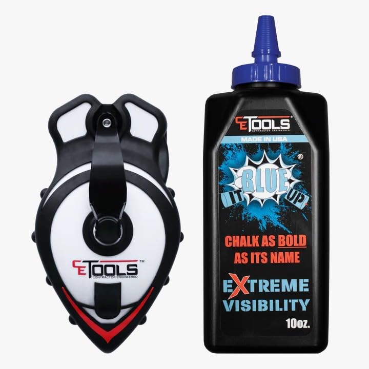 CE TOOLS SnapBack Chalk Line with Releasable Tip & High-Visibility Blue Marking Chalk - Perfect for Construction, Carpentry, and DIY Home Improvement Projects