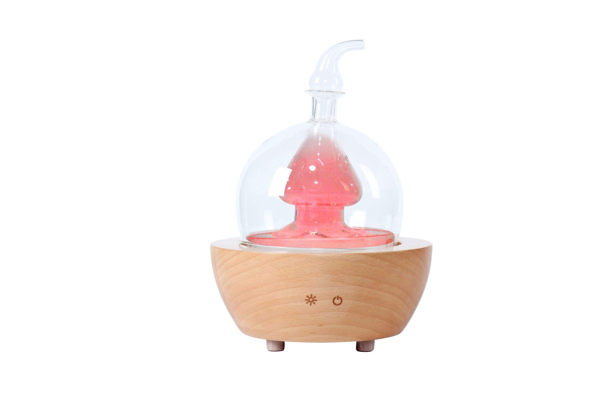 Wood & Hand Blown Glass Aroma Essential Oil Diffuser - Ultrasonic Aromatherapy Nebulizer with Touch Button, Timer & 7-Color LED Lights for Home, Office, Spa & Yoga Relaxation