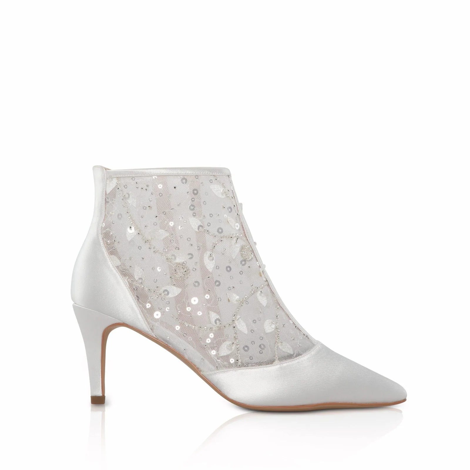 Ivory Satin Wedding Boots with Sequined Lace - Elegant Bridal Shoes for Bride by Perfect Bridal (IMOGEN) | Perfect for Wedding Ceremony, Bridal Shower & Romantic Photoshoots