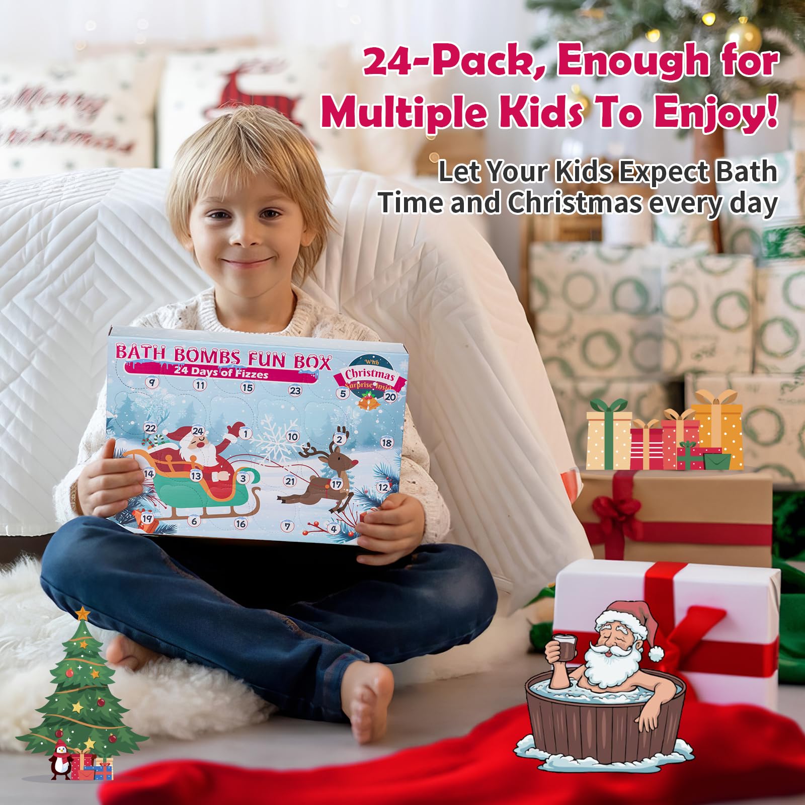 2024 Christmas Bath Bomb Advent Calendar - 24 Pack Holiday Bath Bombs for Kids with Surprise Toys Inside | Fun Bath & Body Advent Calendar Gift for Boys & Girls | Perfect for Christmas Countdown & Holiday Relaxation