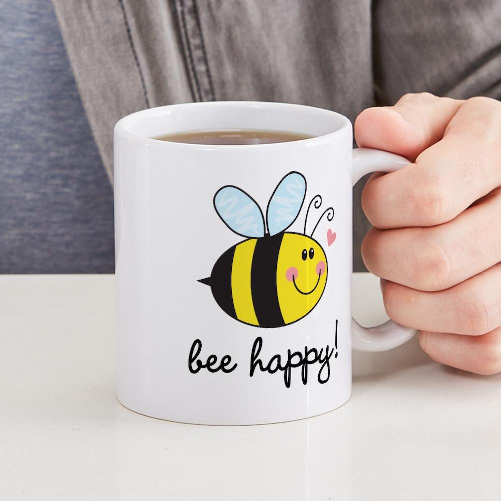 Bee Happy Ceramic Coffee Mug 11 oz (325 ml) - Perfect for Tea, Hot Cocoa & Office Use - Cute Gift Idea for Bee Lovers