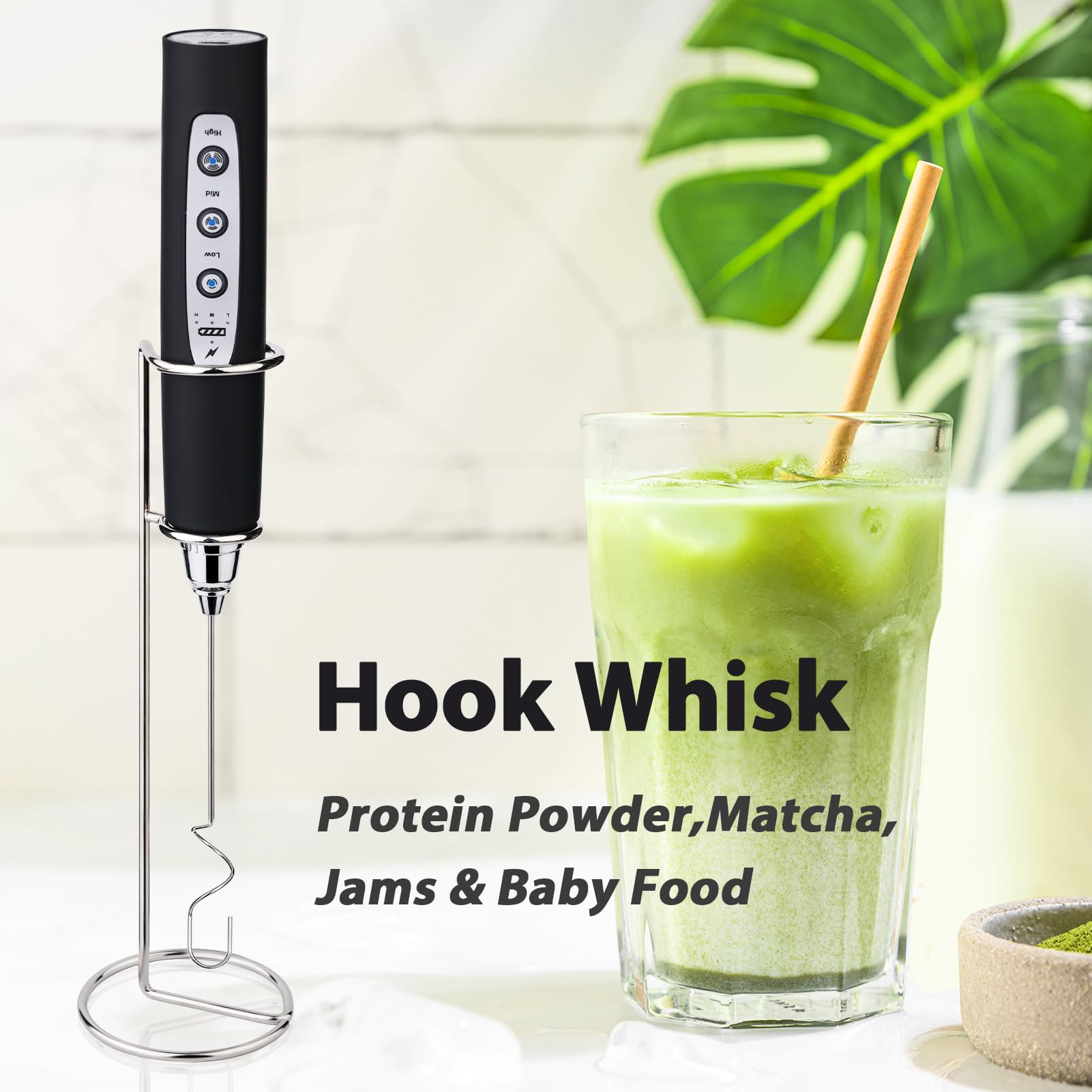 Rechargeable Handheld Milk Frother with Stand - 3 Stainless Steel Whisks & 3 Speed Settings, Electric Drink Mixer for Coffee, Matcha, Cappuccino, Hot Chocolate | Perfect for Home Baristas, Coffee Shops & Office Use