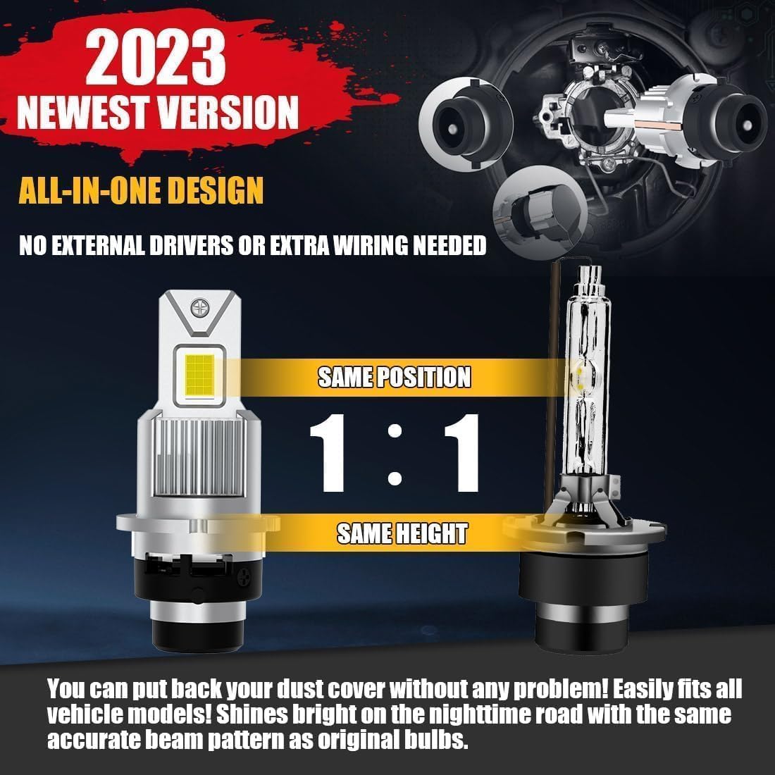 D4S LED Bulb 70W High Power 24000LM 600% Brighter 6500K Cool White High/Low Beam Plug and Play Canbus Error Free Fog Light Bulbs - 2 Pack for Car Headlight Upgrade & Night Driving Safety