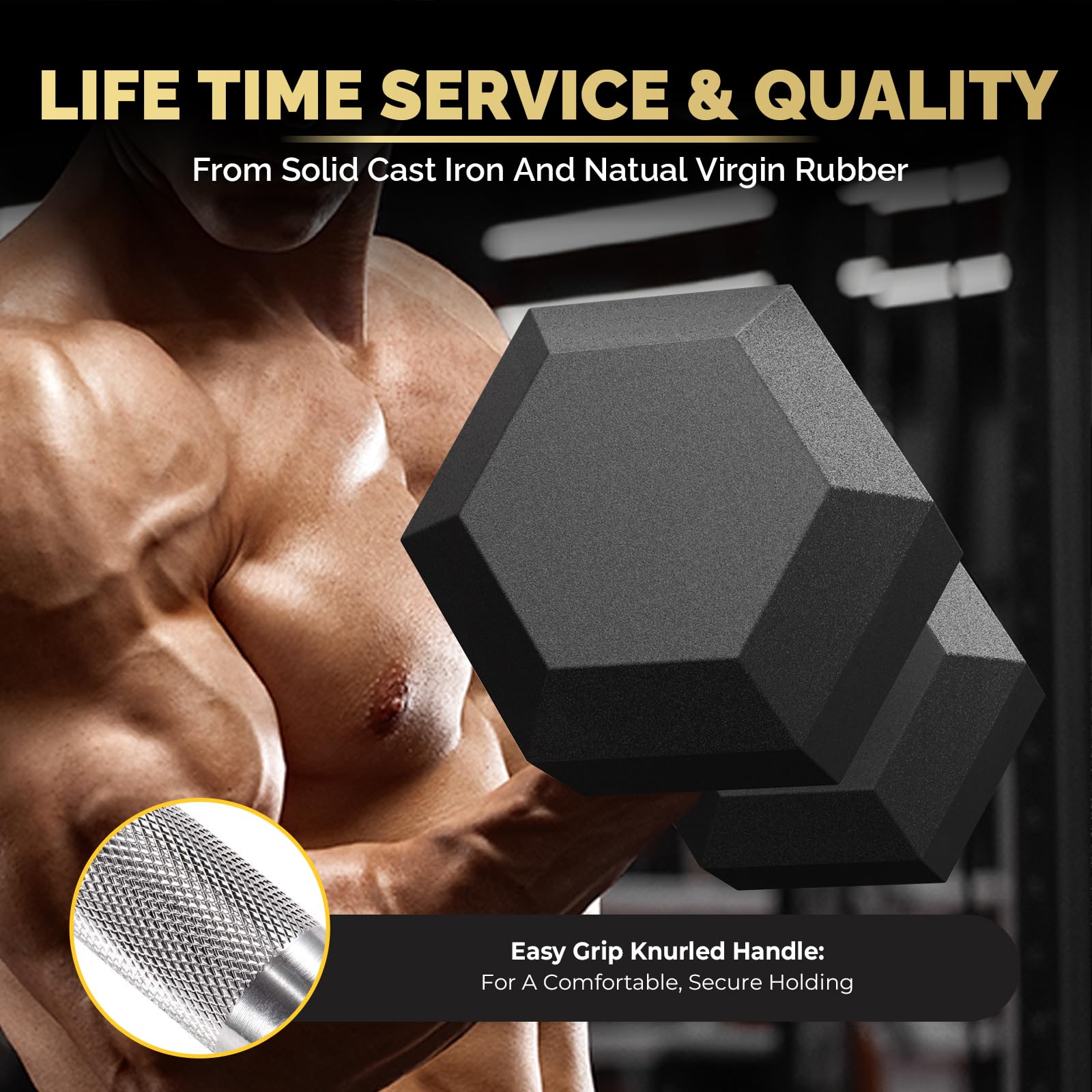 Premium Hex Dumbbell Set - Rubber Encased Free Weights for Home Gym Strength Training - Ideal for Weightlifting, CrossFit & Home Workouts