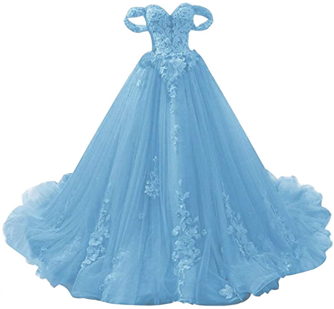 Emanni Women's Off-The-Shoulder Sweet 16 Quinceañera Dress - Elegant Lace Long Prom Ball Gown for Homecoming, Wedding Guest & Formal Events