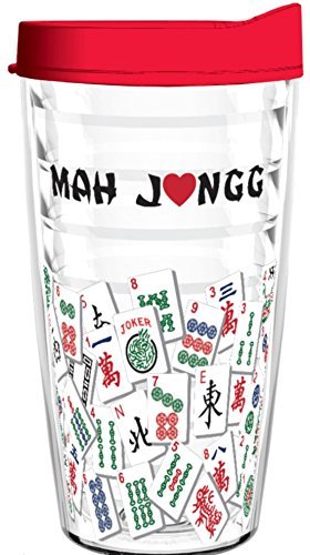 16 oz Mah Jongg Tile Design Tritan Tumbler with Red Lid - BPA-Free Insulated Drinkware for Hot & Cold Beverages - Perfect for Coffee, Tea, Water & Office Use