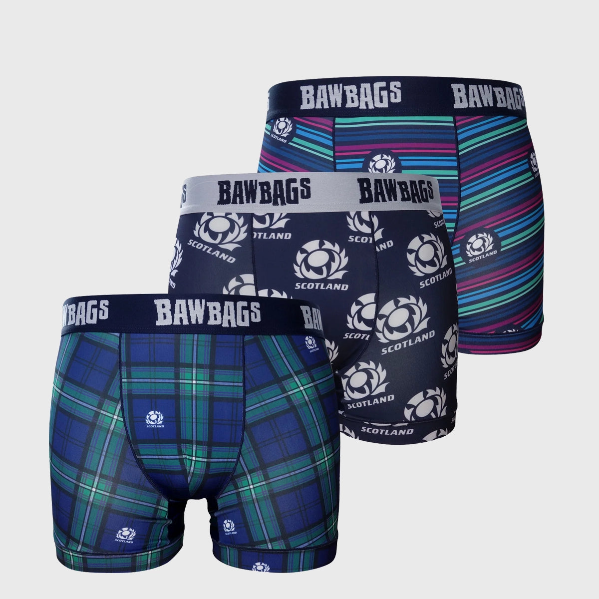 Bawbags Scotland Rugby 3 Pack Technical Boxer Shorts - Moisture Wicking, Breathable Underwear for Sports & Everyday Comfort - Perfect for Rugby, Gym & Active Lifestyles