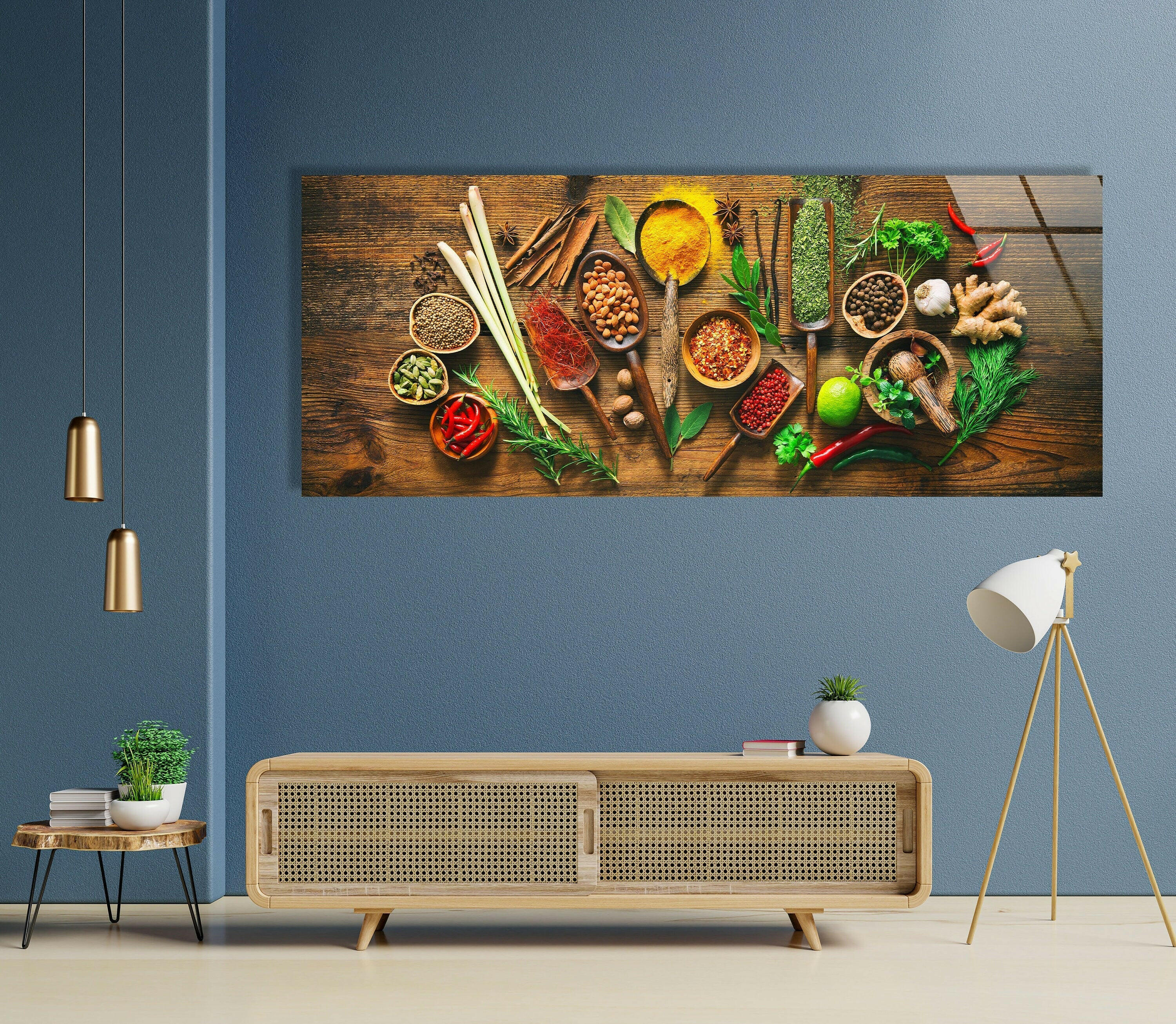 Vibrant Herbs & Spices Glass Wall Art - Kitchen Decor, Dining Room Decor, Home Decor for Modern & Farmhouse Style