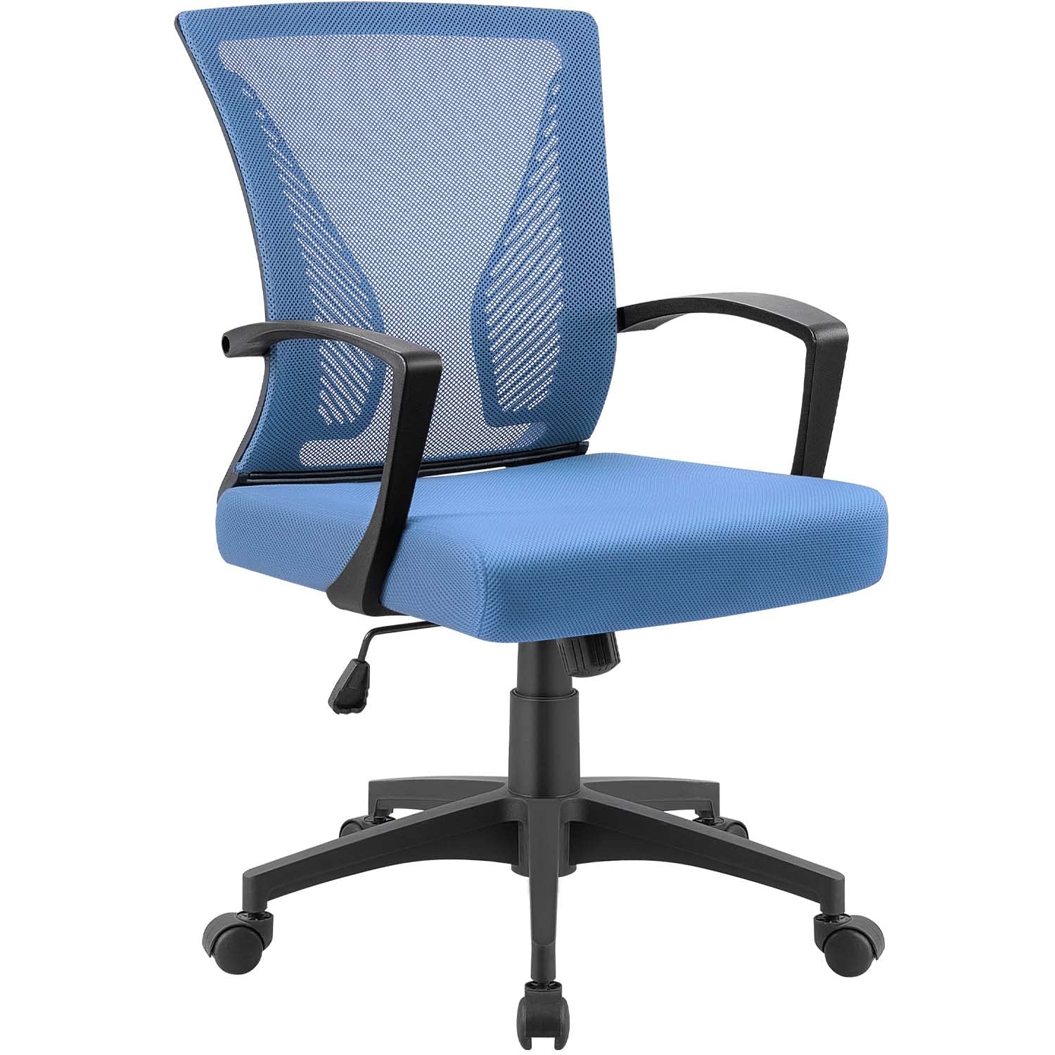 Ergonomic Mesh Office Chair with Lumbar Support - Mid Back Swivel Rolling Computer Desk Chair for Home & Office - Adjustable Armrests, Breathable Design (Blue) - Perfect for Long Work Hours & Gaming Sessions