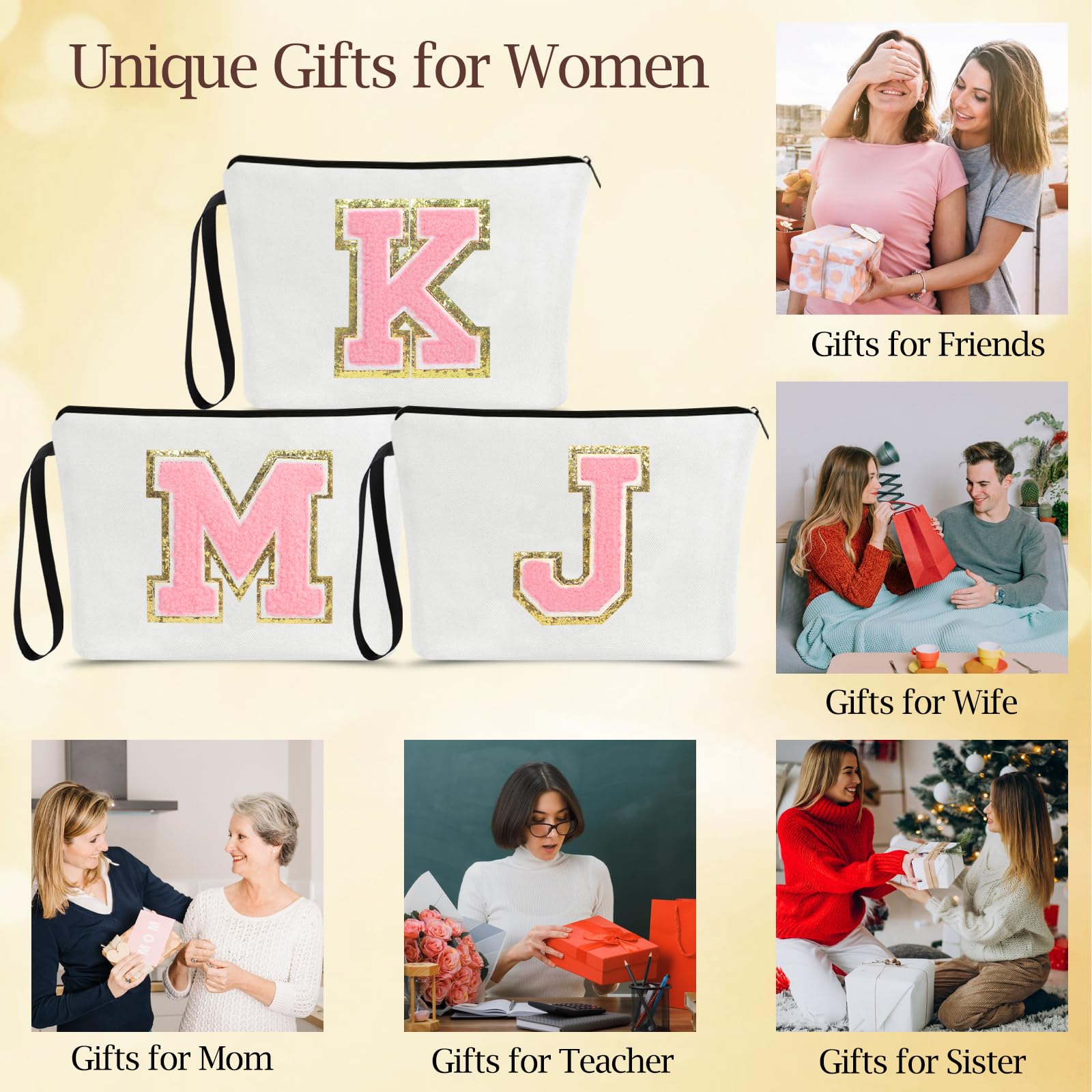 UAREHIBY A-Z Personalized Cosmetic Bag for Women - Unique Birthday, Bridesmaid, Sister, Teacher, Nurse Gifts - Perfect for Travel, Makeup Storage, and Everyday Use