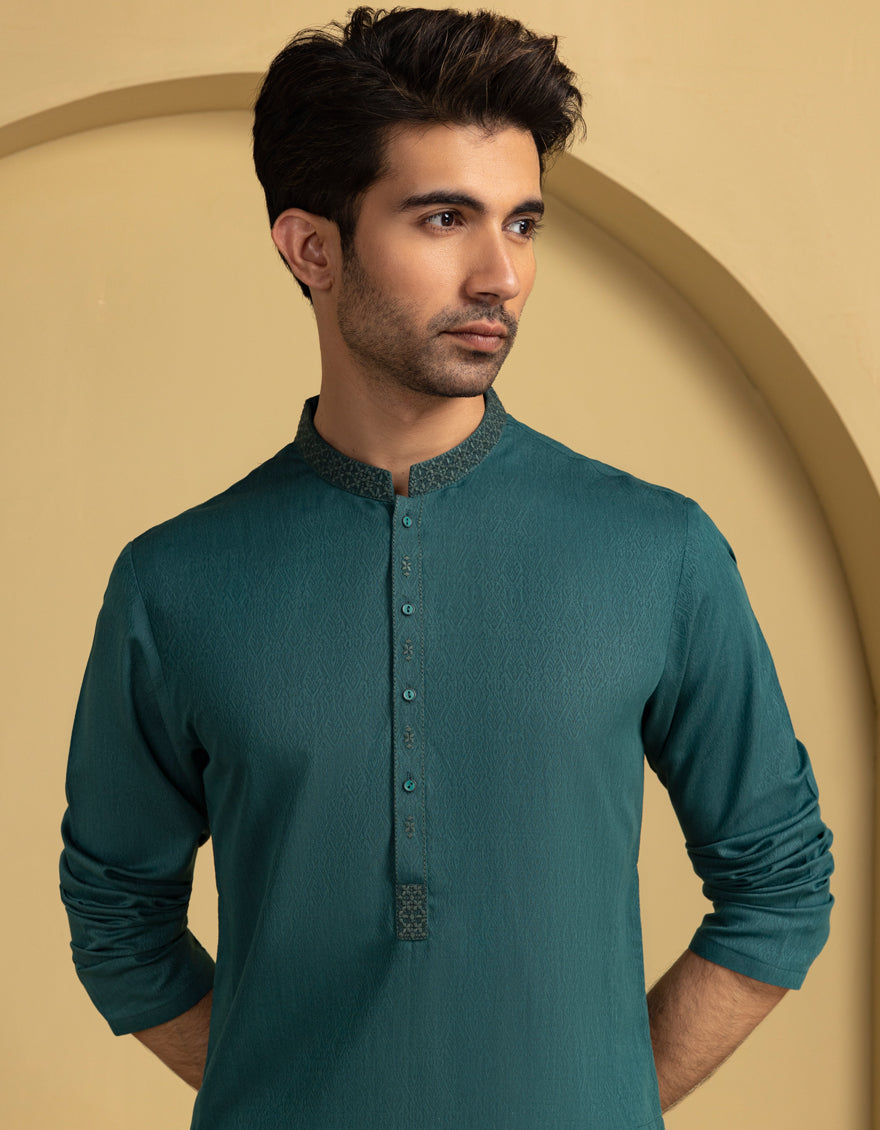 Blended Green Kurta by J. Junaid Jamshed - Stylish Pakistani Traditional Dress for Women, Perfect for Eid, Weddings & Special Occasions