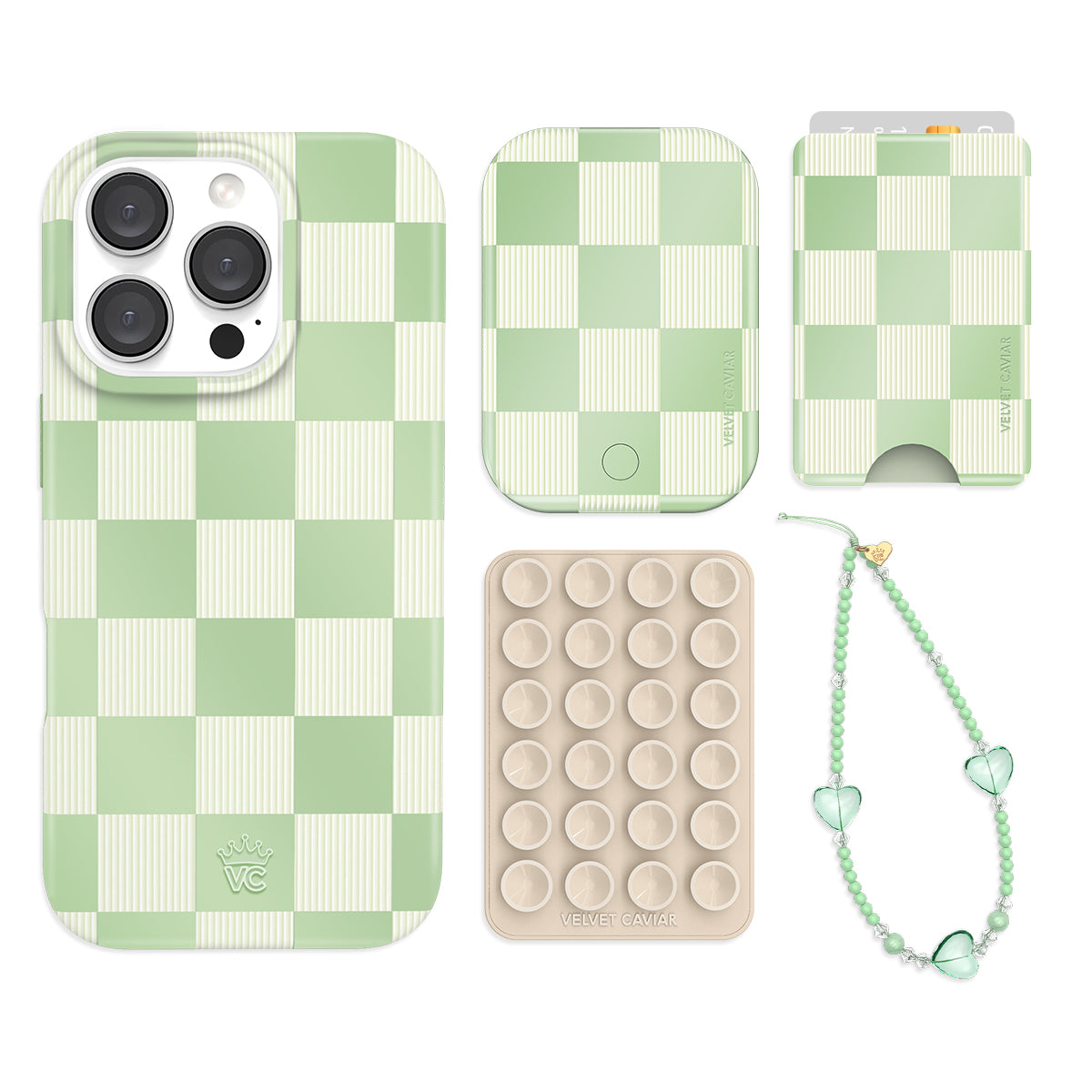 Stylish Pistachio Vibe Checkered iPhone Case with Wallet - Perfect for Everyday Use & Travel Accessories