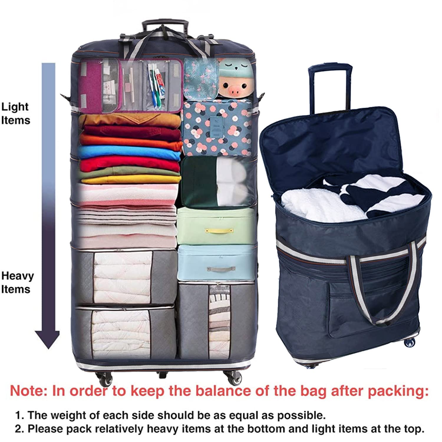 Expandable Foldable Carry-On Suitcase with Spinner Wheels - Large Capacity Collapsible Duffle Travel Bag for Men & Women - Perfect for Air Travel, Business Trips & Weekend Getaways