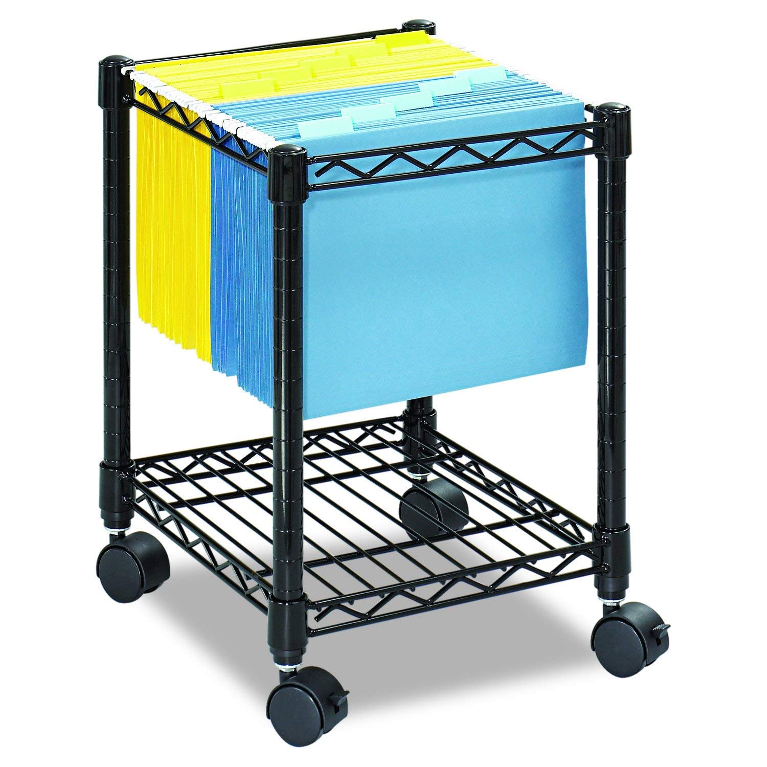 Compact Mobile File Cart for Letter & Legal Hanging Folders - Steel Wire Construction with Smooth Rolling Wheels - Black Powder Coat Finish - 14