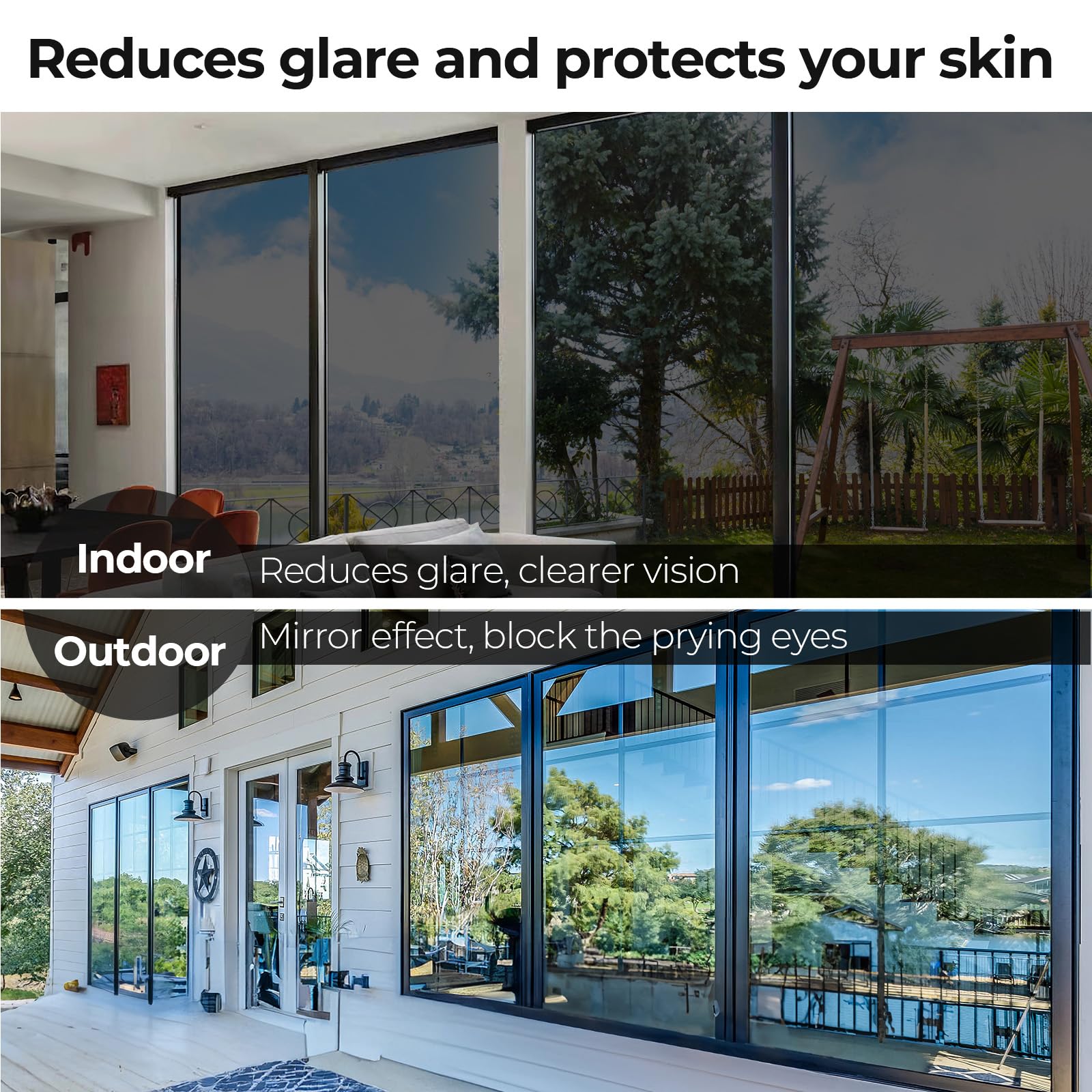 Coavas One Way Privacy Window Film - Reflective Mirror Tint for Home & Office, Sun Blocking & UV Protection, Self-Adhesive Window Cling (23.6x157.5in) - Perfect for Bedroom, Bathroom & Glass Doors Privacy