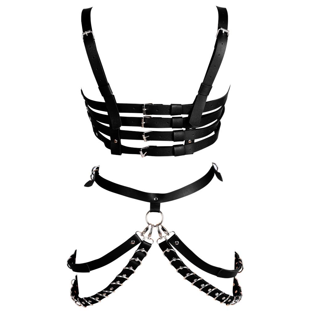 Women's Punk Leather Body Harness & Garter Belt Set - Hollow Out Frame Lingerie Accessories for BDSM, Burlesque & Fashion Outfits - Perfect for Cosplay, Nightclubs & Edgy Street Style