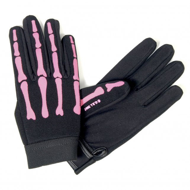 Hot Pink Skeleton Bones Leather Motorcycle Gloves for Women - Durable Mechanics Gloves for Riding, Biking & Outdoor Activities