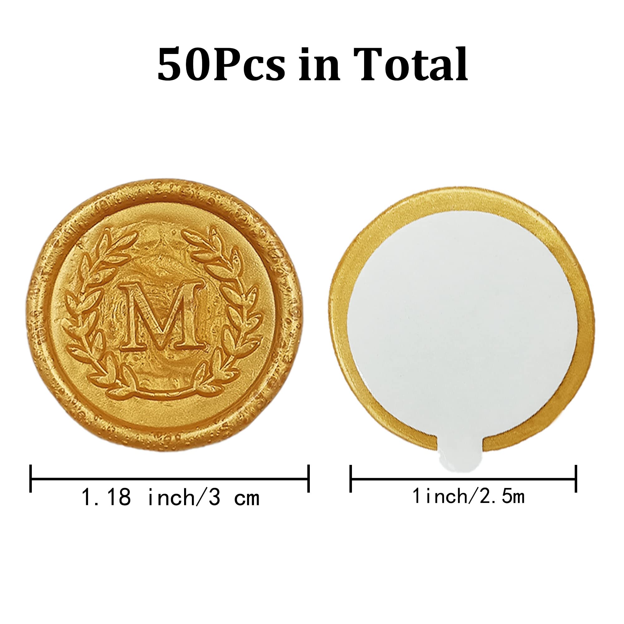 50Pcs Gold Letter M Adhesive Wax Seal Stickers - Handmade Self-Adhesive Wax Seals for Wedding Invitations, Envelopes, Christmas Gifts - No Stamp Needed, Easy Peel & Stick - Perfect for DIY Crafts, Scrapbooking & Elegant Stationery