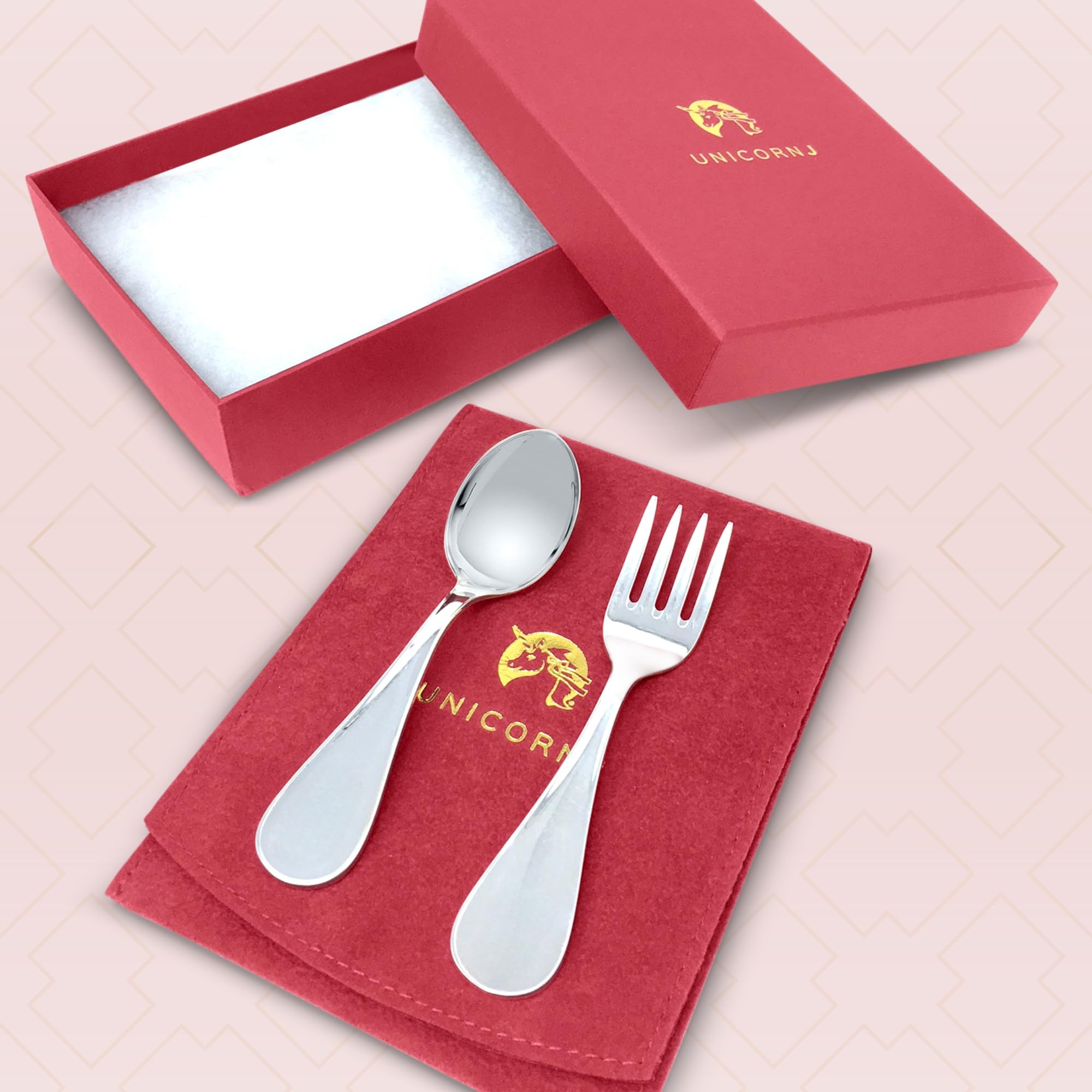 Personalized Engravable Sterling Silver Baby Spoon and Fork Set with Gift Box | Handcrafted in Italy | Perfect Baby Shower, Christening, or First Birthday Gift | Ideal for Baby's First Meal and Special Occasions