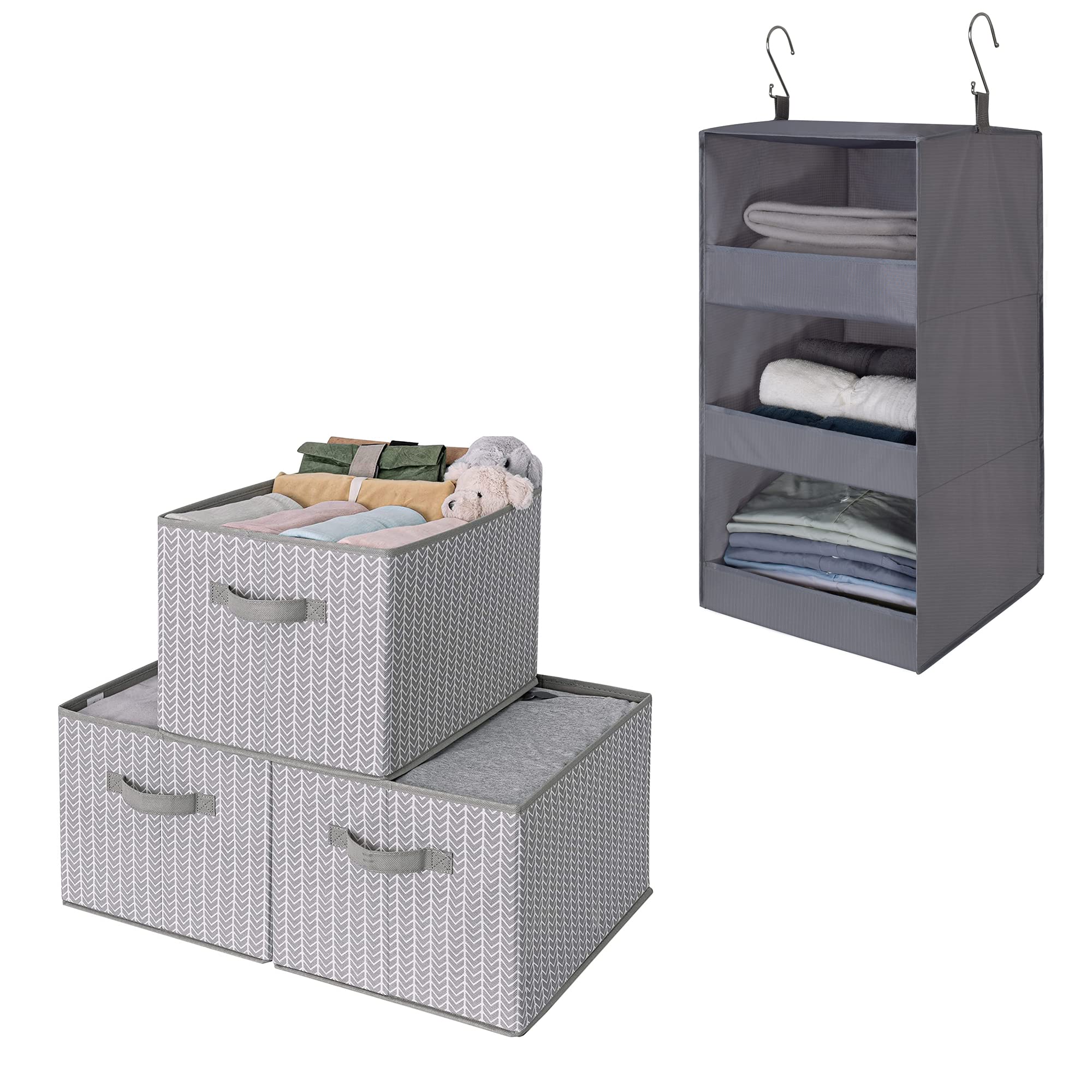 GRANNY SAYS 3-Pack Rectangle Storage Bins & Hanging Closet Organizer Set - Foldable Fabric Baskets for Home Organization, Bedroom, Closet & Nursery Storage Solutions
