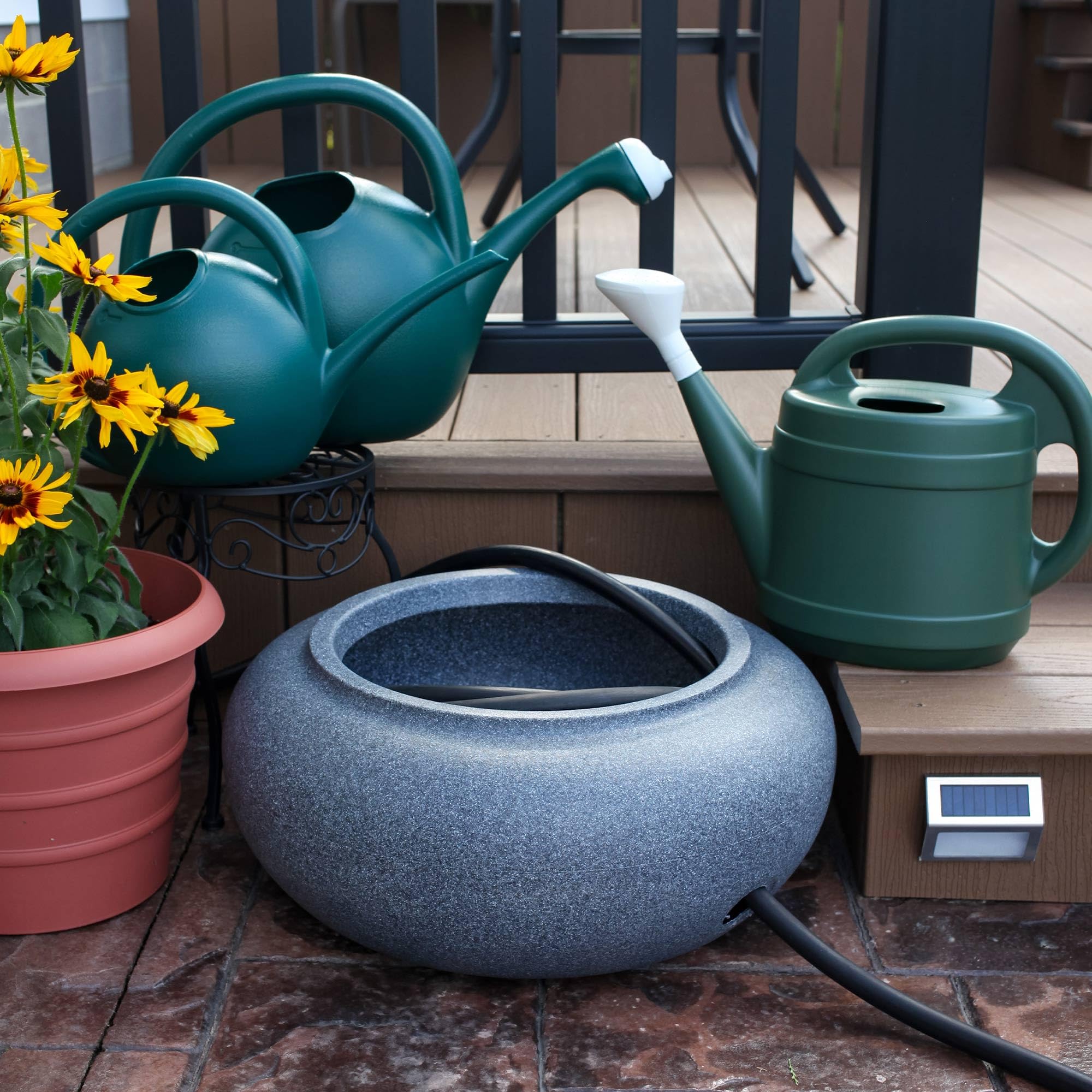 The HC Companies 21 Inch Lightweight Garden Hose Storage Pot - Holds 75-100 Ft Hoses, Terrazzo Series Design, Terra Cotta (2 Pack) - Perfect for Outdoor Garden, Yard, and Patio Organization