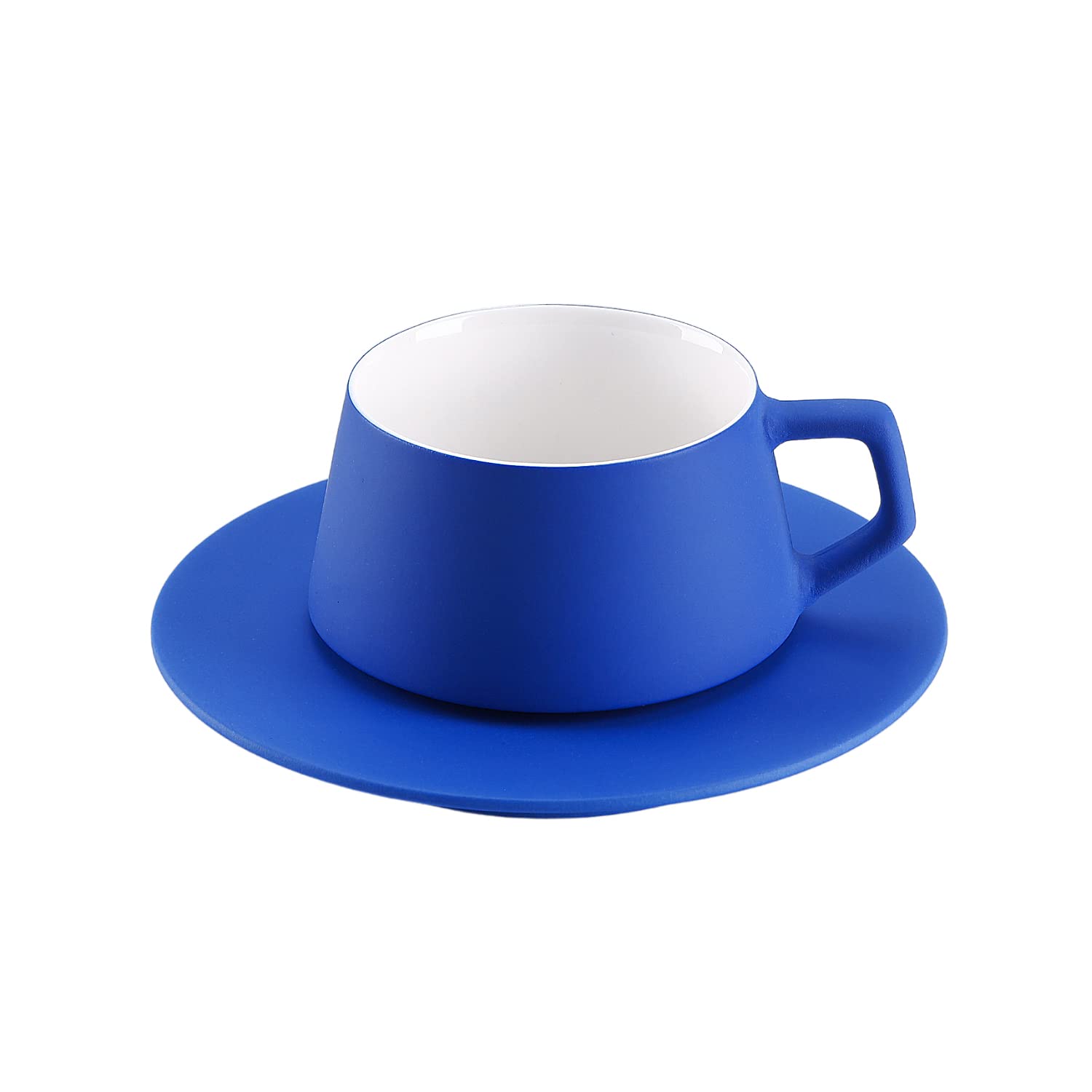 Airmoon 7oz Porcelain Espresso Cups with Saucers - Ceramic Coffee Mugs for Cappuccino, Latte Art & Tea - Barista Quality Coffee Cup Set for Home, Cafe & Coffee Shops (Klein Blue) - Perfect for Espresso, Macchiato & Afternoon Tea