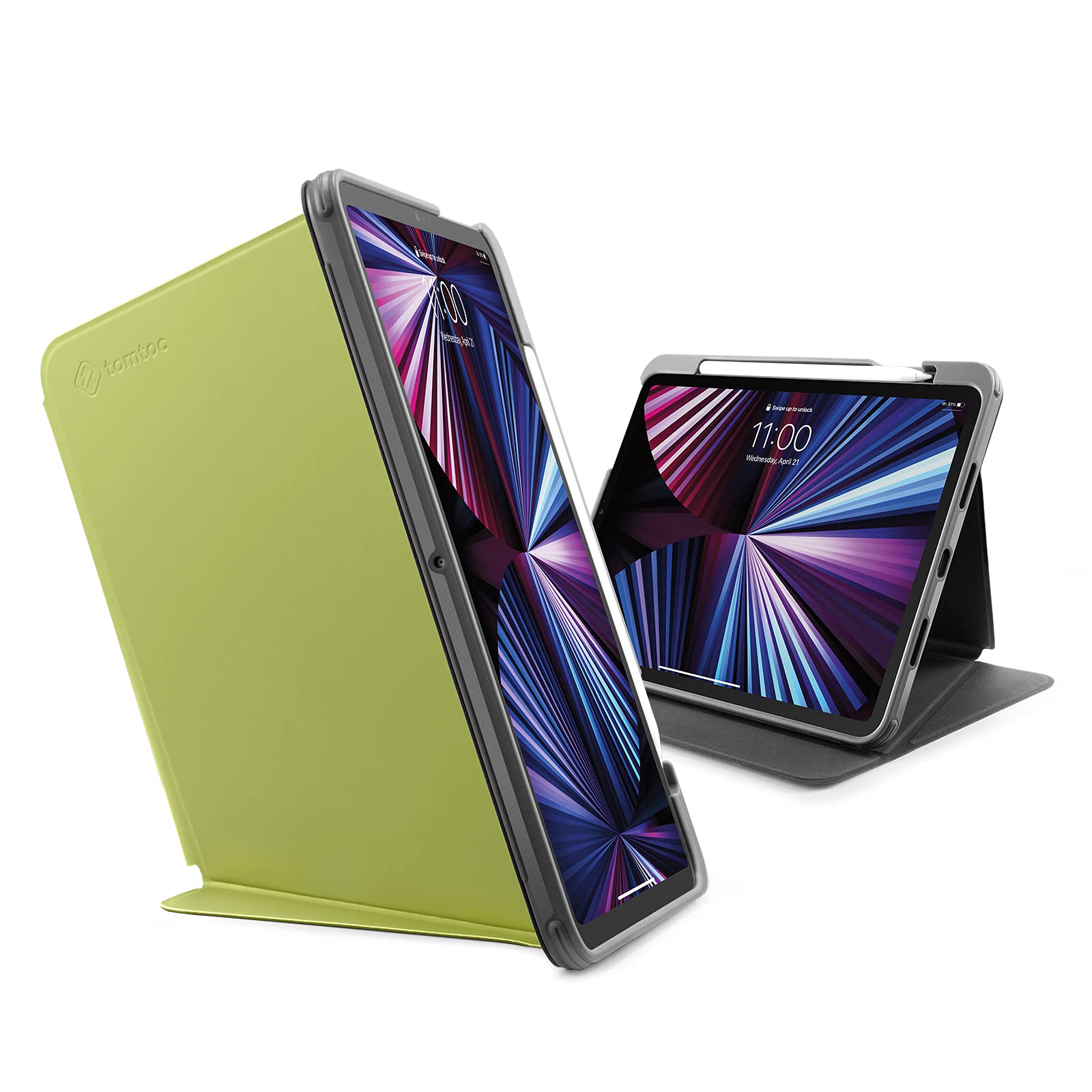 tomtoc Vertical Protective Case for iPad Pro 11-inch (4th/3rd Gen 2021-2022) - Slim Anti-Bend Cover with Magnetic Stand & 3 Viewing Modes | Supports Apple Pencil Wireless Charging | Avocado Green | Perfect for Work, Travel & Home Use