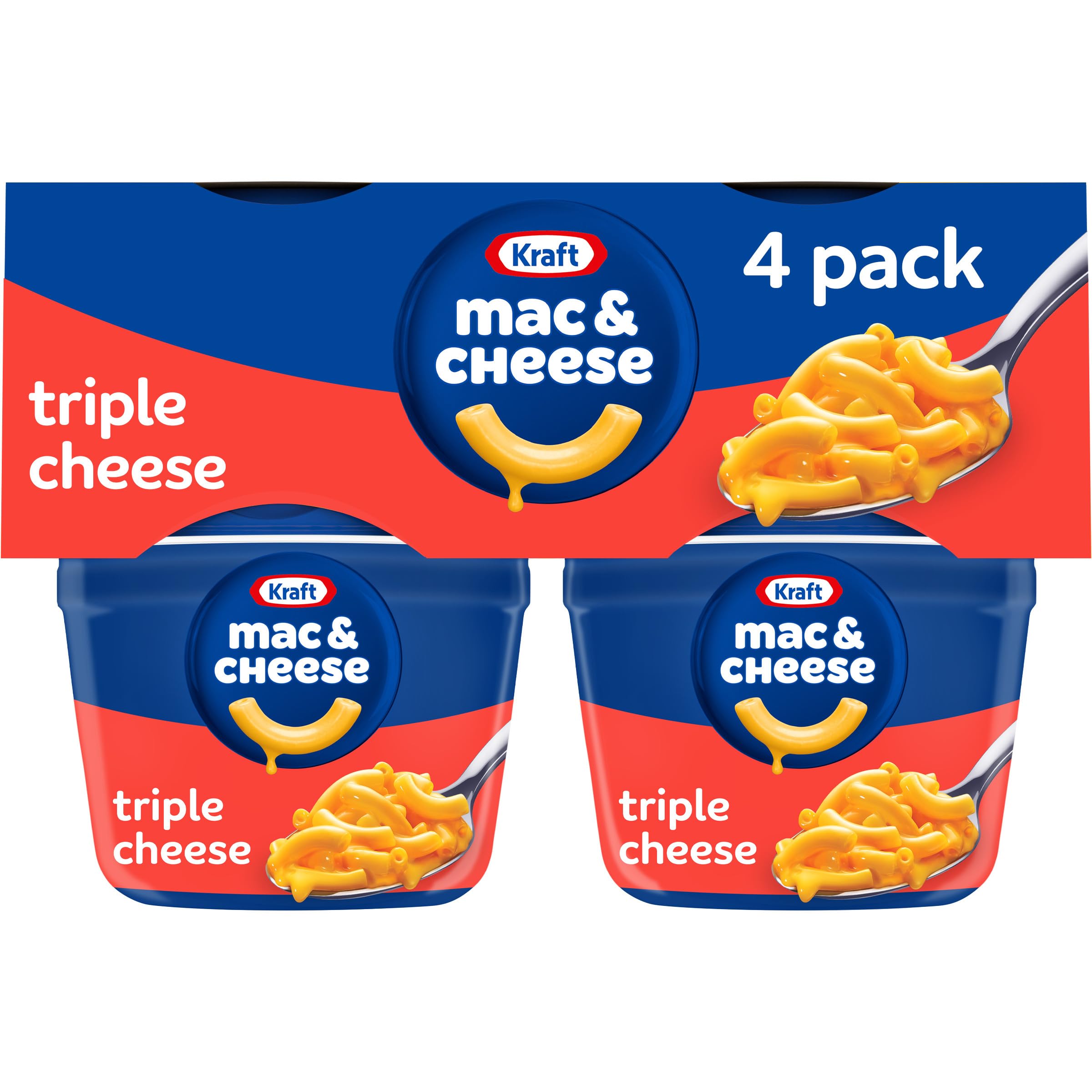 Kraft Triple Cheese Mac & Cheese - 4 Pack (2.05 oz Cups) | Delicious Microwaveable Macaroni & Cheese Dinner | Quick Lunch, Snack, or Easy Meal for Kids & Adults