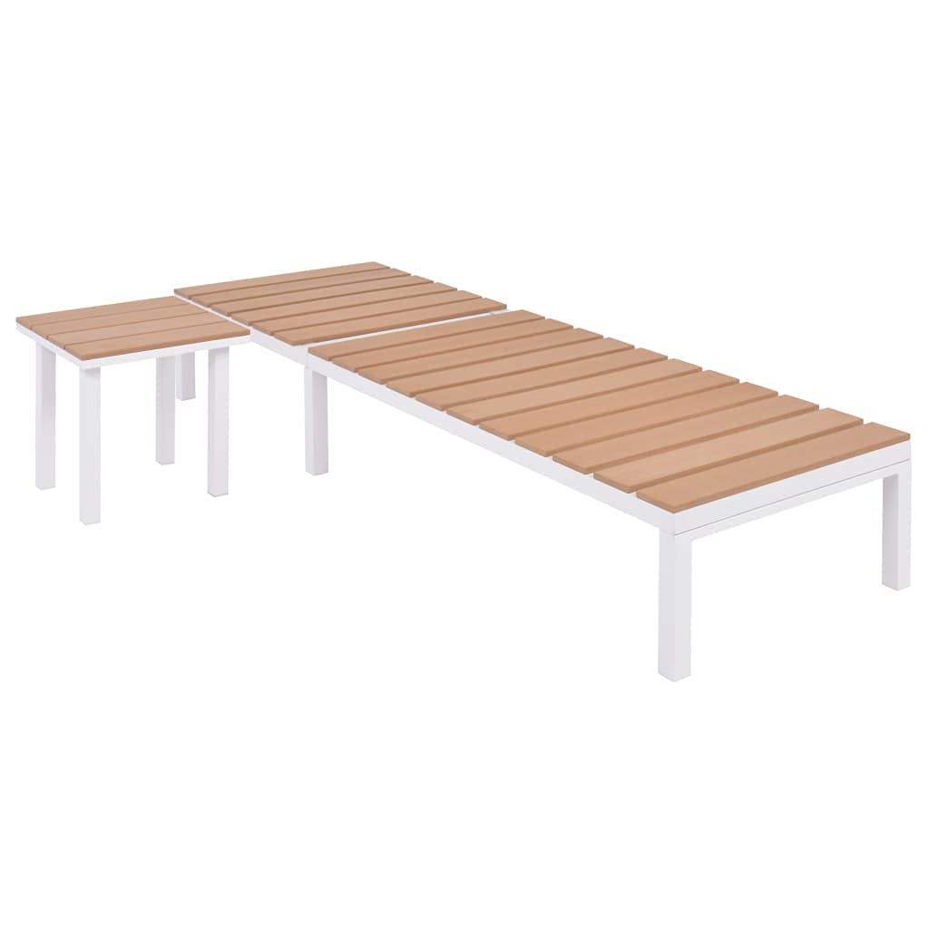 Premium Outdoor Lounge Reclining Couch Set - 2-Piece Patio Furniture with Side Table (Aluminum & WPC Frame, White/Brown) - Perfect for Backyard, Beach, Poolside & Garden Relaxation