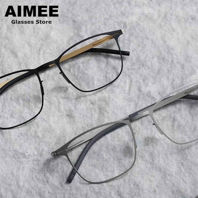 Aimee Unisex Full Rim Square Screwless Steel Eyeglasses Frame 61499 - Lightweight Durable Glasses for Men & Women - Perfect for Reading, Work, and Everyday Use