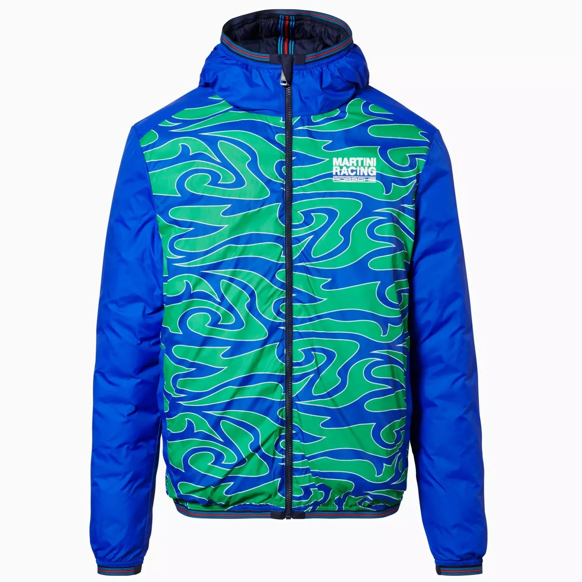 Porsche Men's Reversible Quilted Jacket - Martini Racing Style (Hippie Design) | Lightweight Winter Coat for Casual Wear & Outdoor Activities