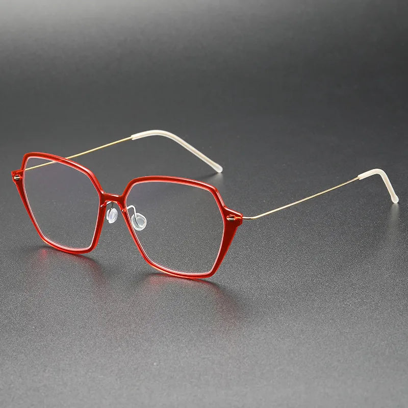 Unisex Full Rim Polygon Screwless Acetate Titanium Eyeglasses Frame 6621 - Lightweight Durable Glasses for Work, Reading & Fashion