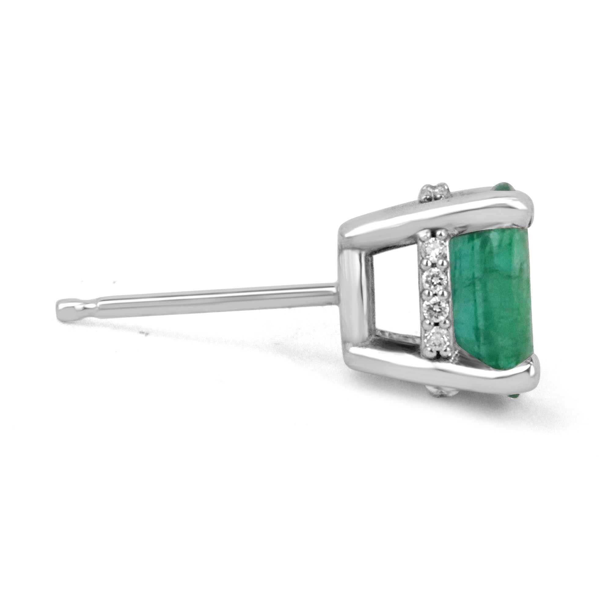 1.95tcw Natural Oval Emerald & Diamond Hidden Halo Stud Earrings in 14K Gold - Elegant Jewelry for Women, Perfect for Weddings, Parties & Special Occasions