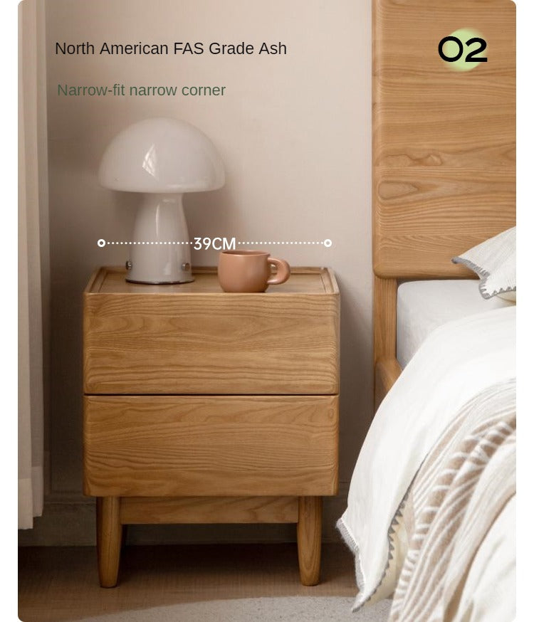 Solid Oak and Ash Wood White Wax Nightstand - Small Bedside Table for Bedroom, Living Room, or Nursery | Rustic Modern Home Decor