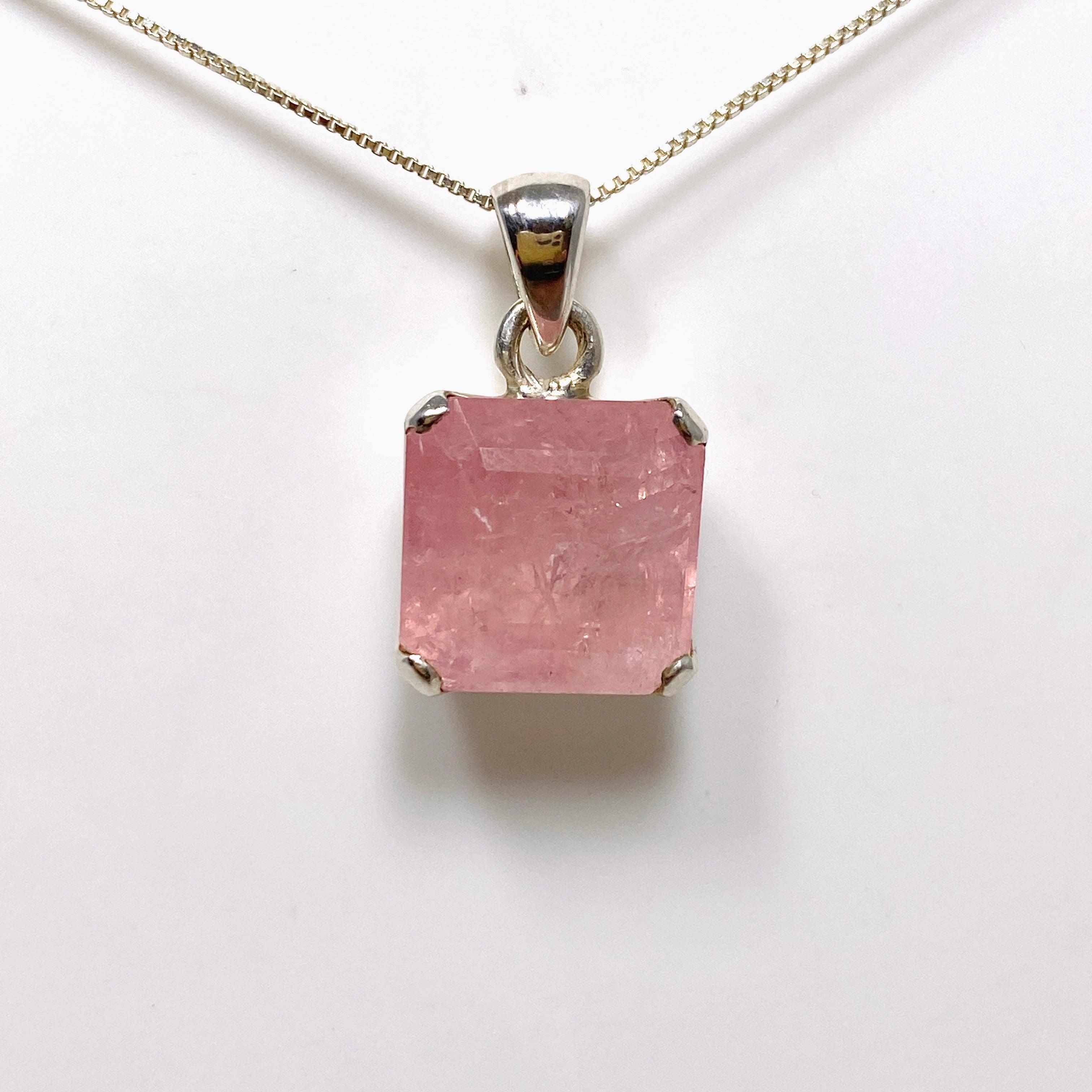 Morganite Faceted Square Pendant Necklace PPGJ694 - Elegant Rose Quartz Jewelry for Women, Perfect for Weddings, Anniversaries & Special Occasions
