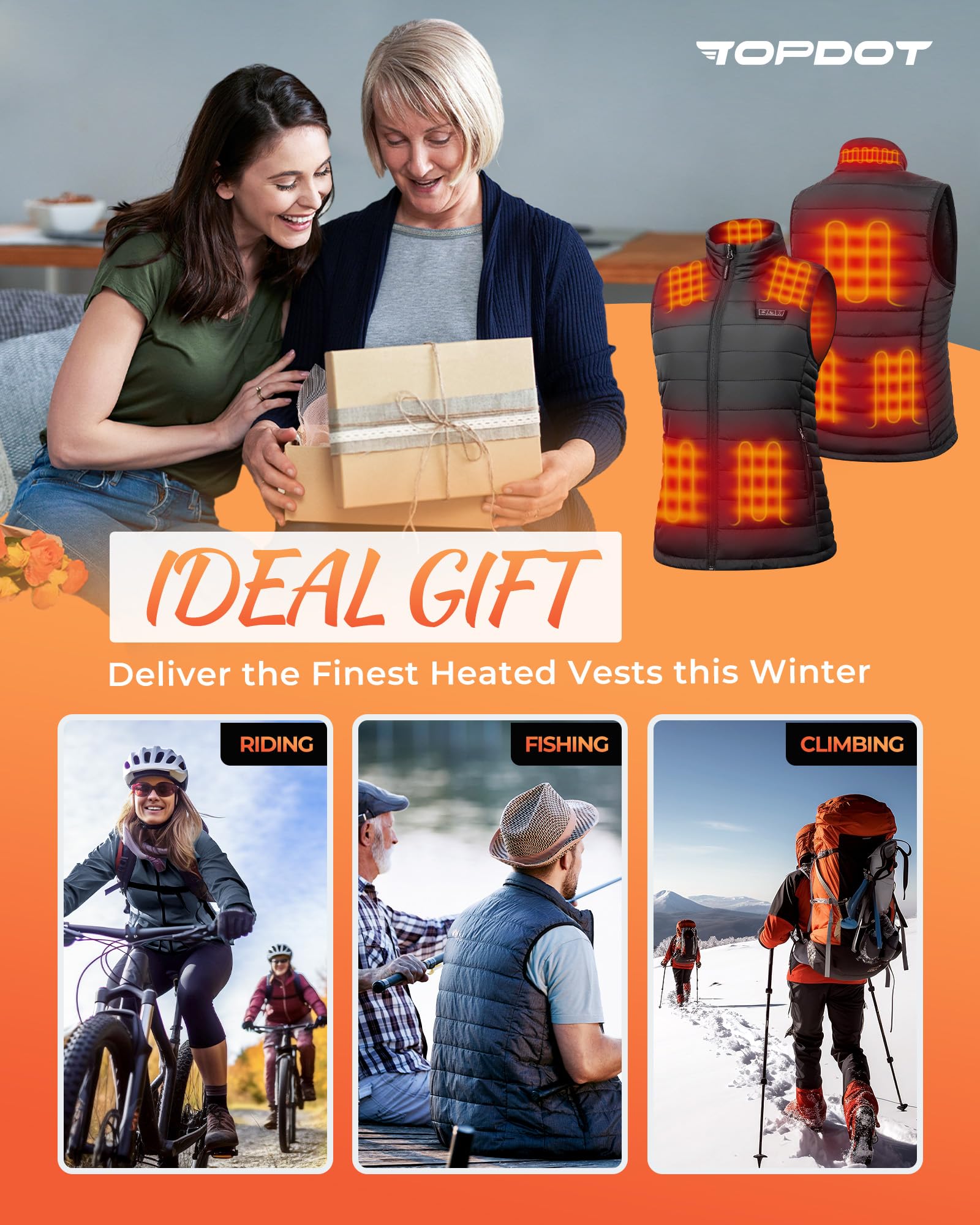 Topdot Women's Heated Vest with 16000mAh Battery - 8 Heating Zones, Lightweight & Warm Winter Jacket for Outdoor Activities, Hiking, and Cold Weather Commuting