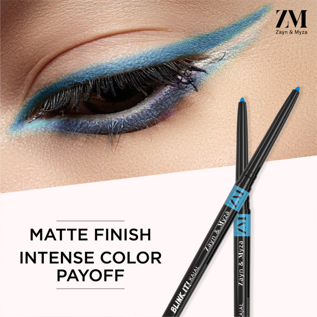 ZM Zayn & Myza Kajal Blink IT Blue Eyeliner - 0.35gm Waterproof Smudge-Proof Kohl for Sensitive Eyes | Perfect for Daytime Wear, Night Out & Special Occasions