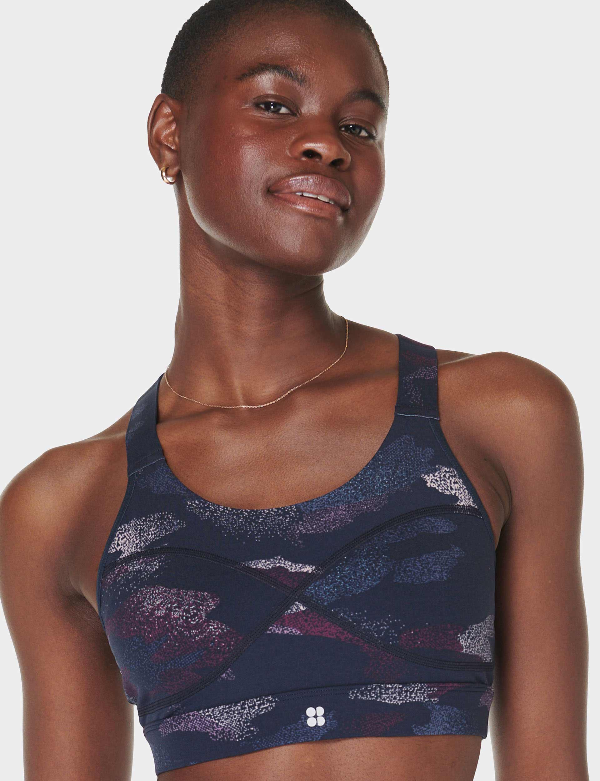 High Support Medium Impact Sports Bra - Blue Camo Print for Running, Yoga & Gym Workouts