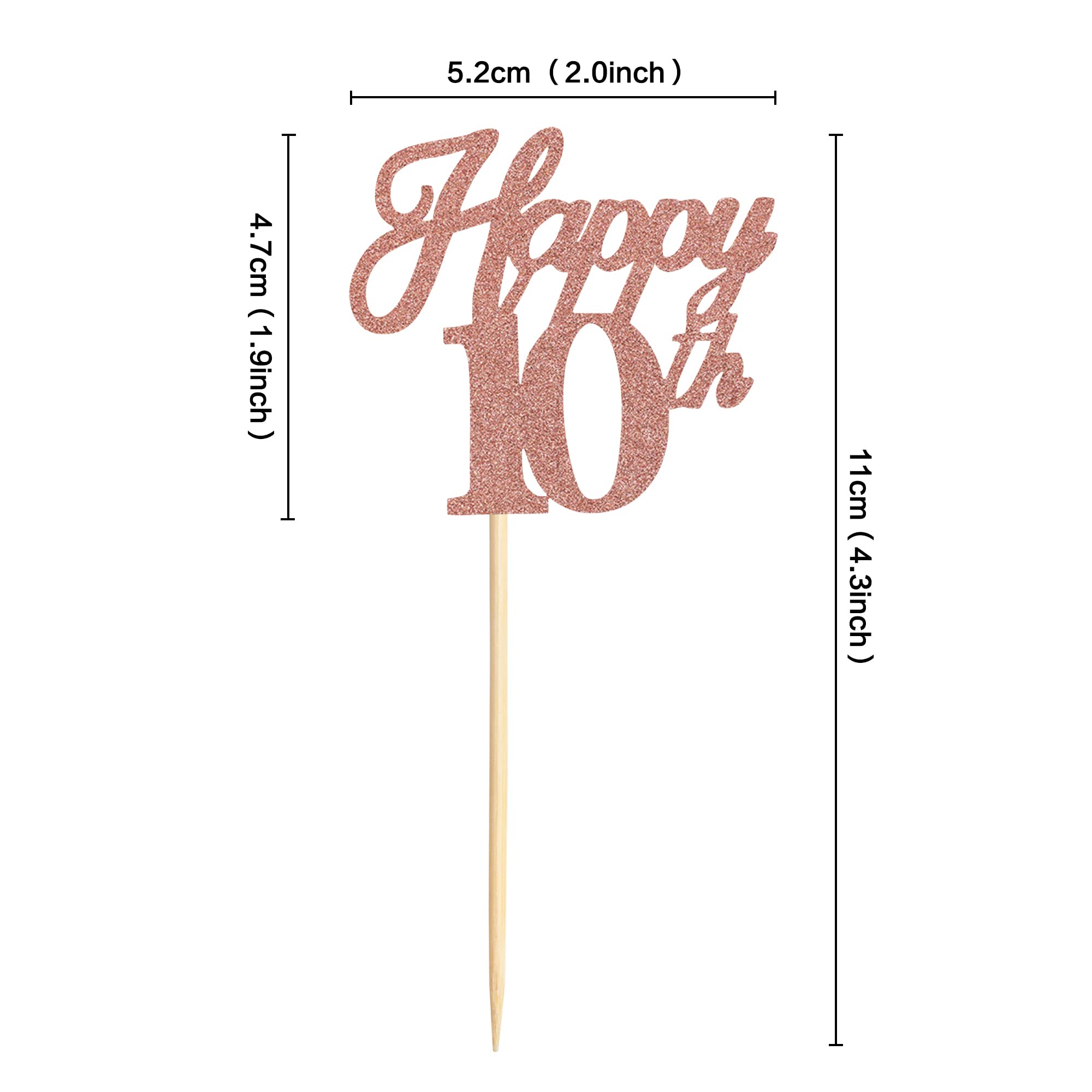 Ercadio 24 Pack Rose Gold Glitter 10th Birthday Cupcake Toppers - Hello 10 Cupcake Decorations for Anniversary, Wedding & Party Cake Supplies | Perfect for Kids Birthday, Milestone Celebrations & Special Events