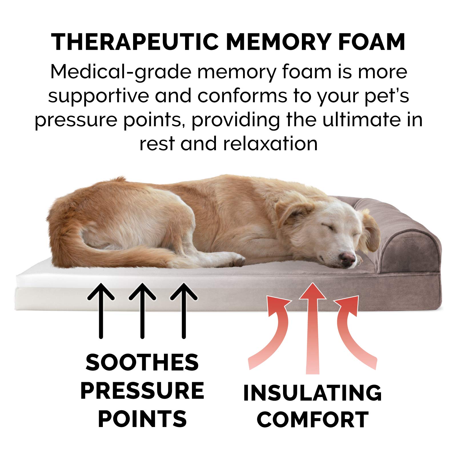 Furhaven Orthopedic Memory Foam Dog Bed for Large & Medium Dogs - Removable Bolsters & Machine Washable Cover - Supports Up to 55 lbs - Plush Faux Fur & Velvet Sofa Design - Driftwood Brown (Large) - Perfect for Living Room, Bedroom & Pet-Friendly Spaces