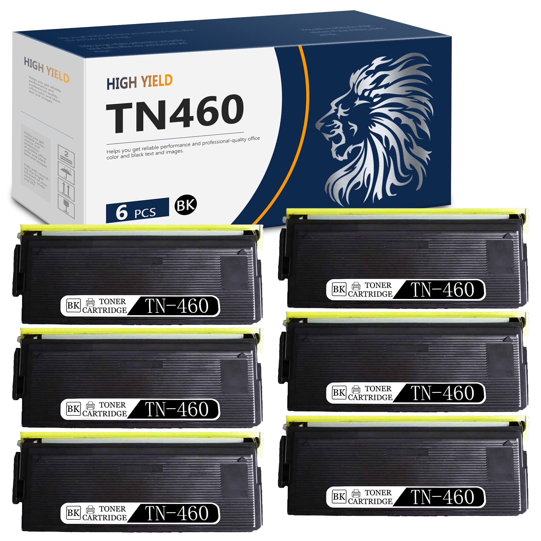 MNEPENCE 6-Pack Compatible TN460 TN-460 Toner Cartridge Replacement for Brother DCP-1200 DCP-1400 HL-1230 HL-1240 MFC-8300 MFC-8500 MFC-8600 IntelliFax-4100e Printers - High Yield Black Ink for Office & Home Printing Needs