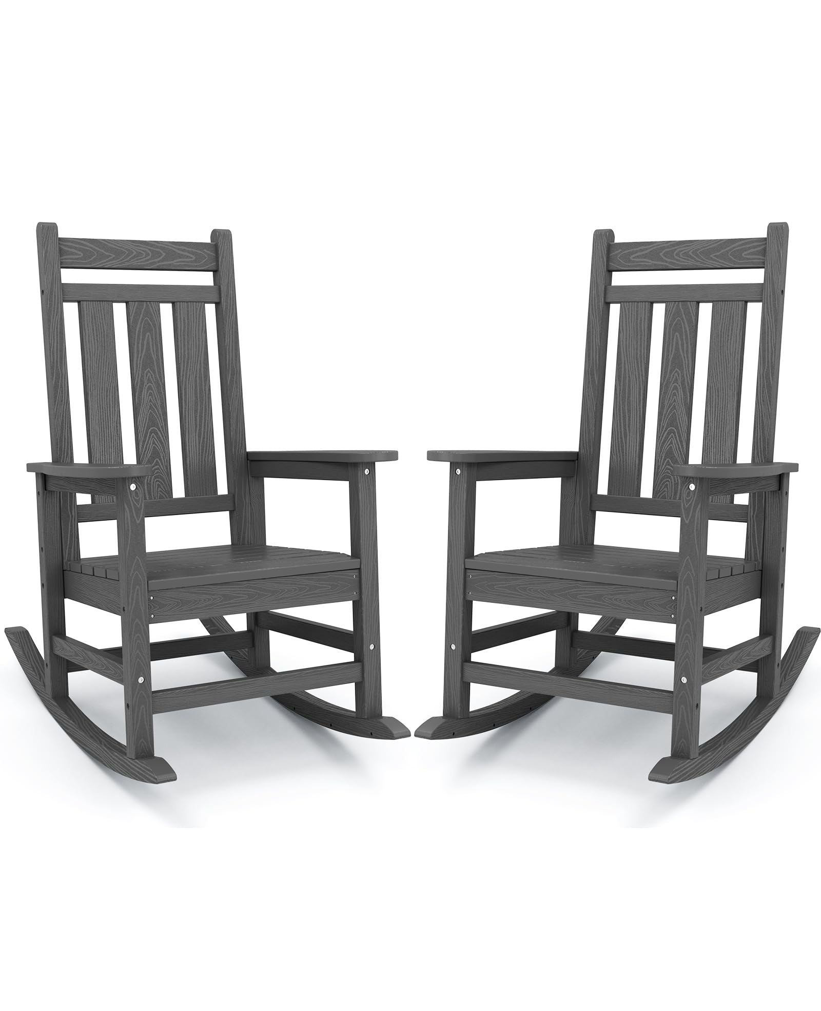 KINGYES 2-Piece Outdoor Patio Rocking Chair Set - Comfortable Gray Wicker Rockers for Porch, Garden & Backyard Relaxation