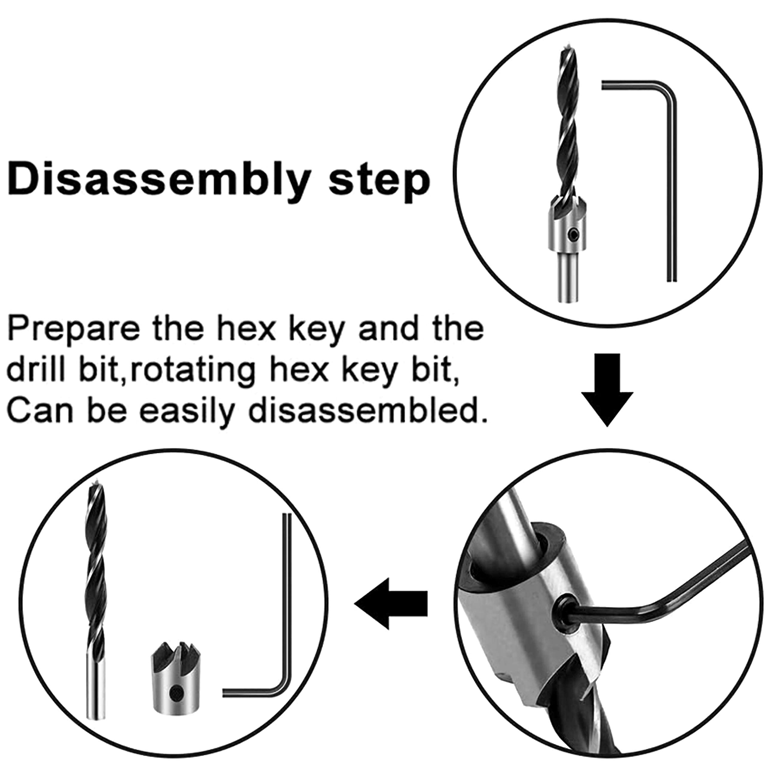KEWAYO 7Pcs High-Speed Steel Countersink Drill Bit Set for Woodworking & Carpentry - Includes Free Hex Key Wrench - Perfect for DIY Projects, Furniture Making, and Cabinet Installation