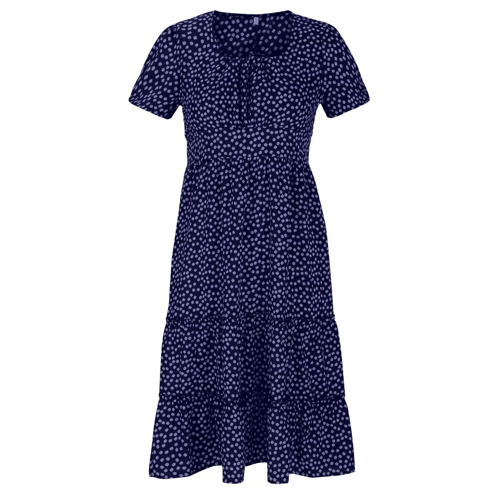 Women's Short Sleeve Chiffon Maxi Dress - Scoop Neck Hawaiian Beach Dress with Pleated Design for Summer 2025 | Perfect for Vacations, Weddings & Casual Outings